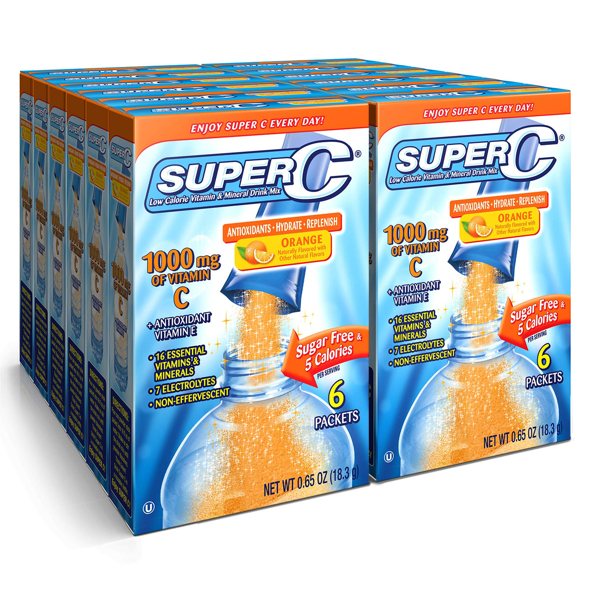 Super C frente del empaque mostrando 72 sobres y conveniencia