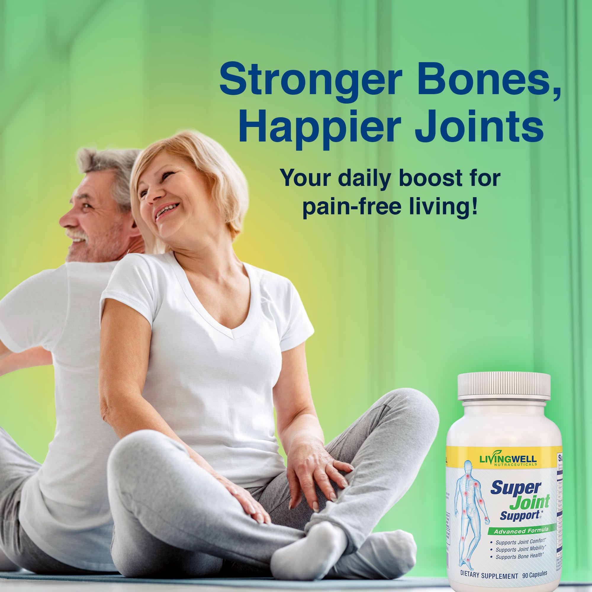 SUPER JOINT SUPPORT frasco en mano para comparar tamaño y dosificación