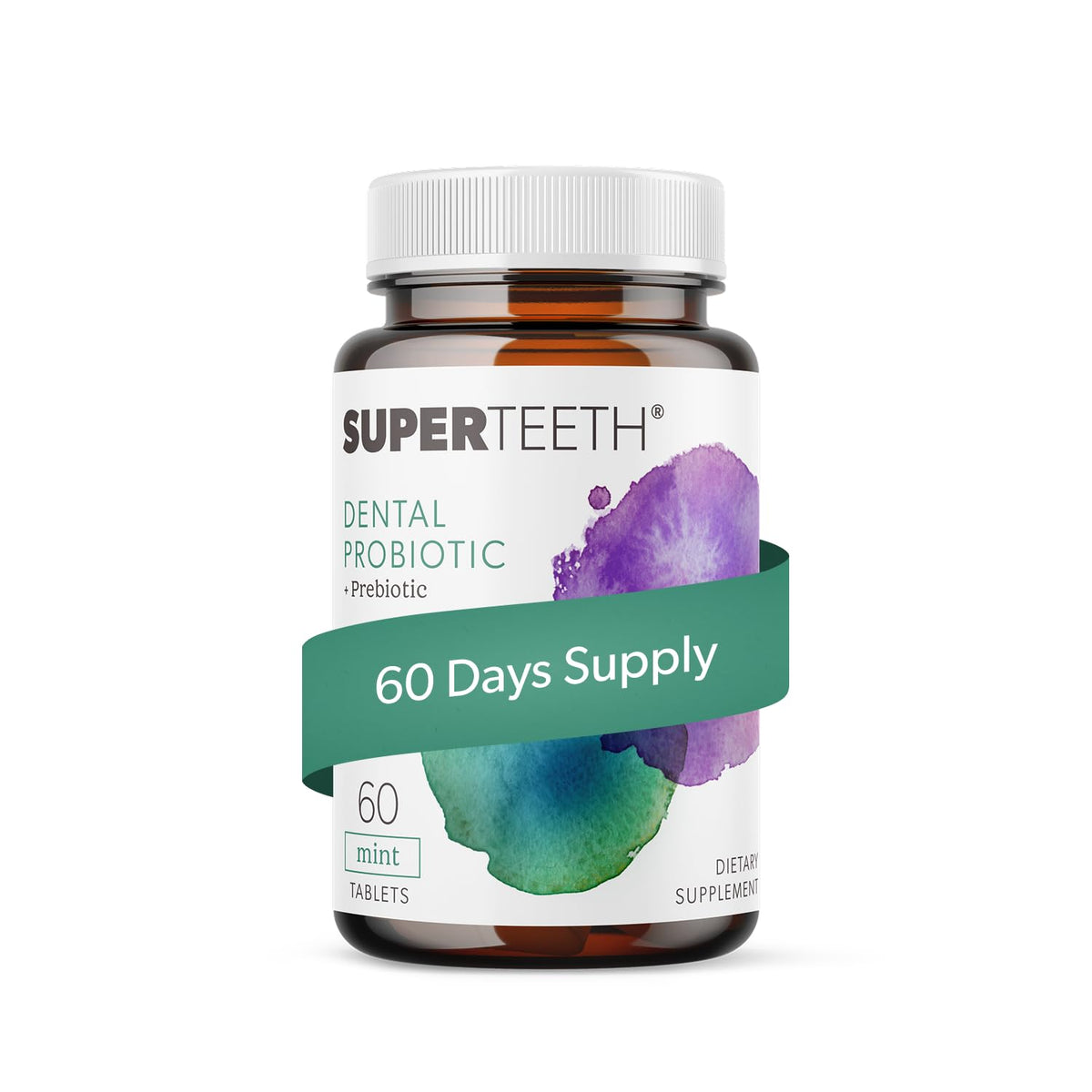 SUPER TEETH frontal del paquete mostrando 60 tabletas y beneficios