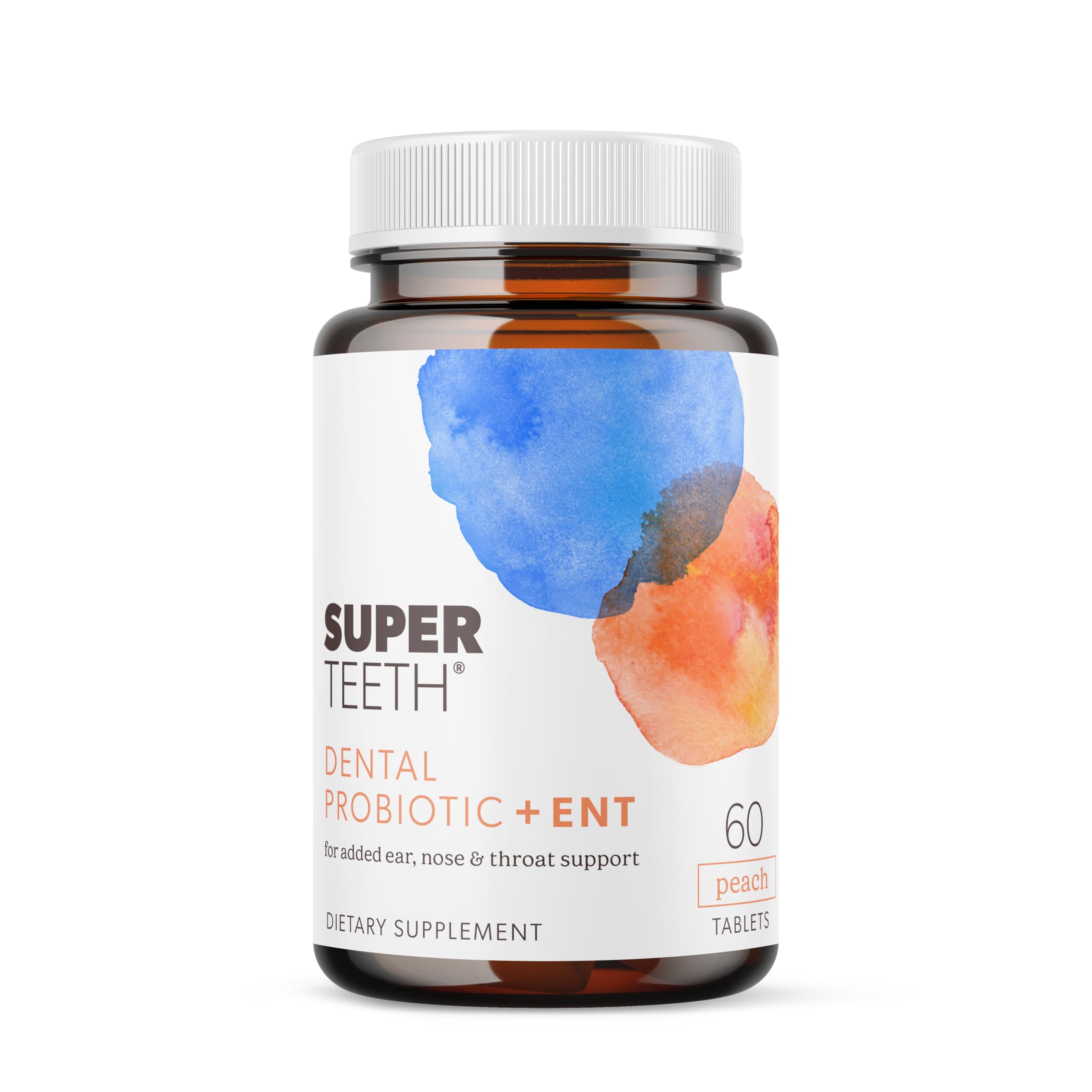 SUPER TEETH envase frontal mostrando tabletas masticables y beneficios visibles