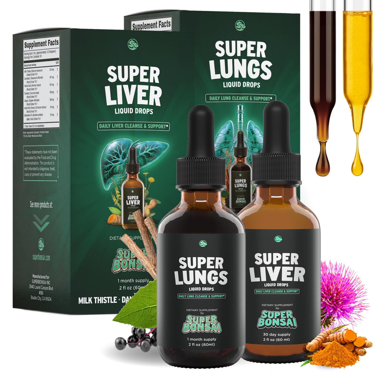 SuperBonsai bundle frontal mostrando ambas botellas para soporte dual