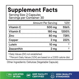 Superfood MD etiqueta con lista de luteína, zeaxantina y minerales