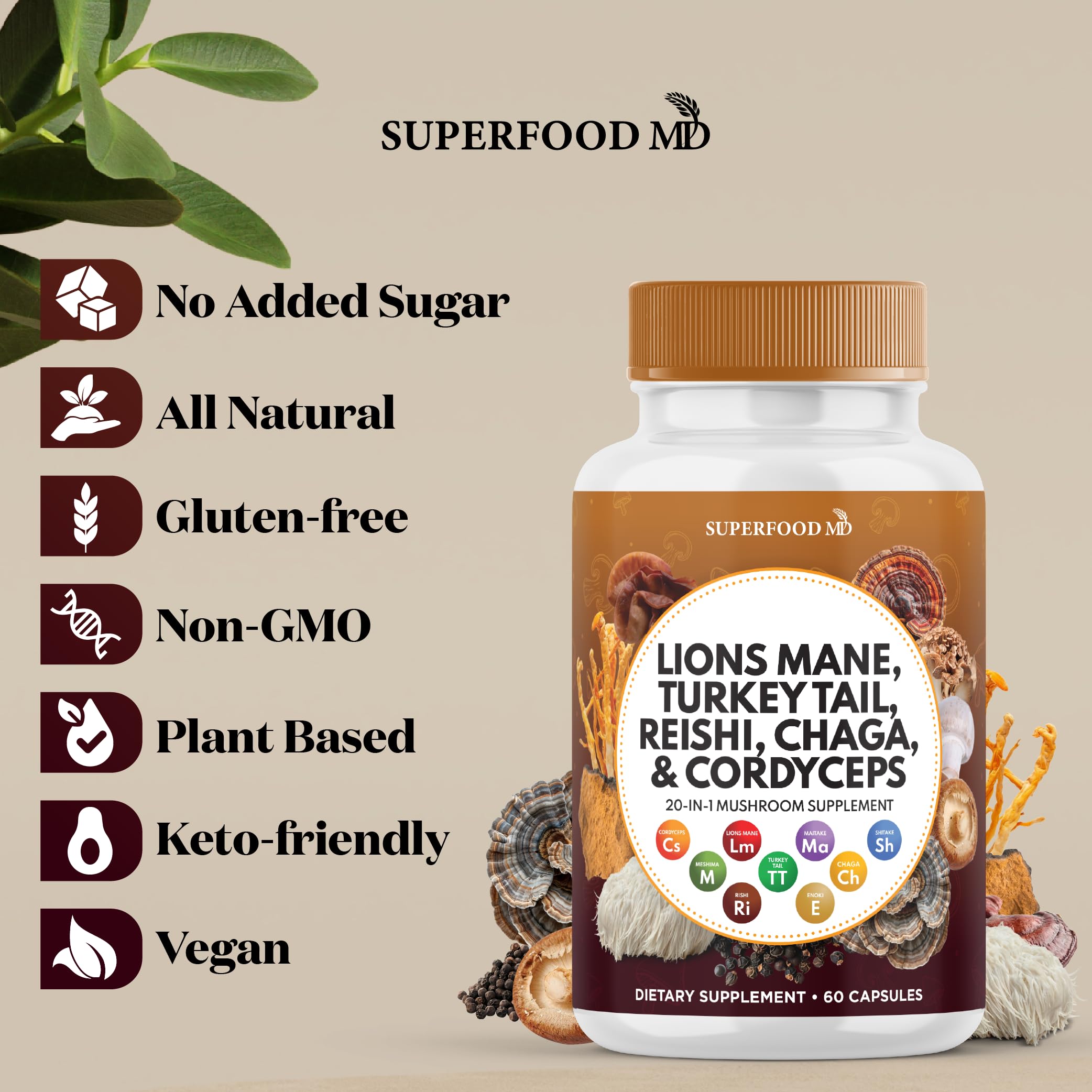Superfood MD comparación de tamaño junto a monedas para escala y dosis