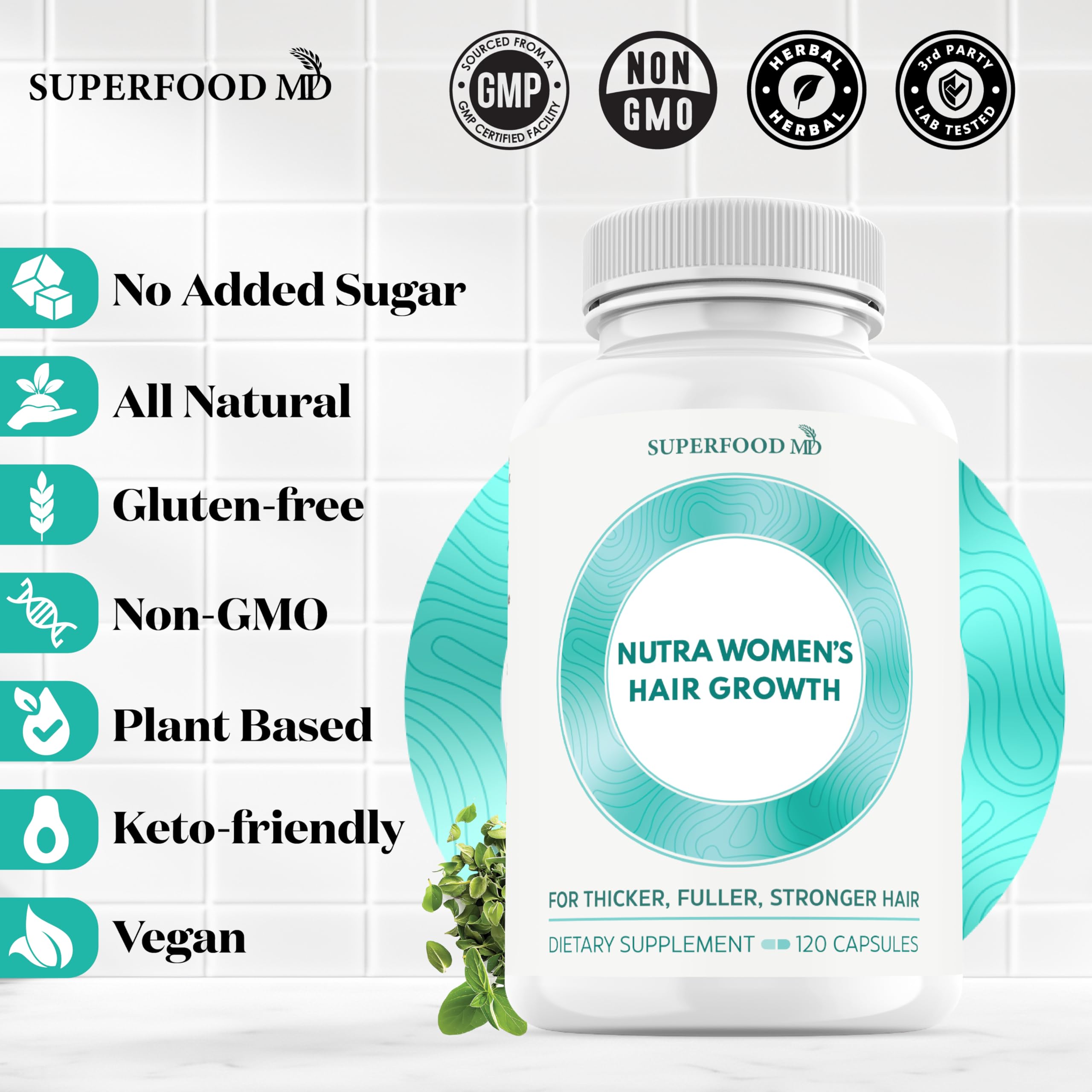 Superfood MD mujer 45+ con cabello más denso representando resultados posibles