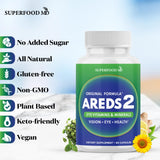 Superfood MD etiqueta de ingredientes destacando fórmula AREDS2