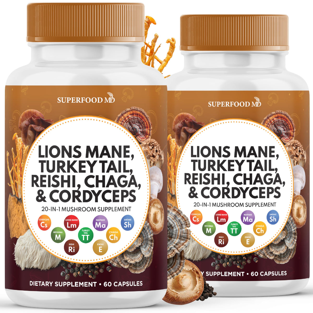 Superfood MD frasco delantero mostrando 120 cápsulas y rotulado claro