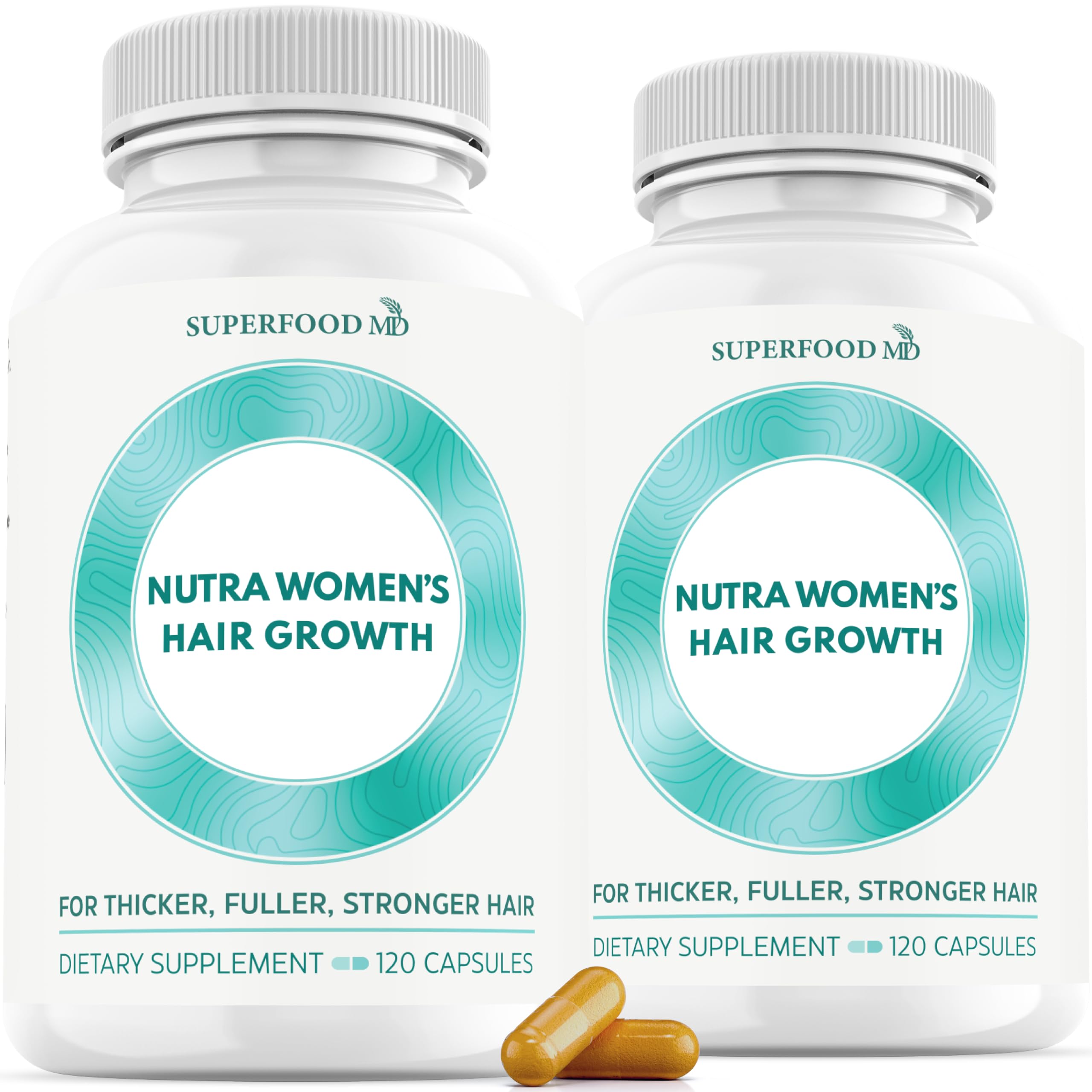 Superfood MD frente del envase mostrando la marca y beneficio para cabello