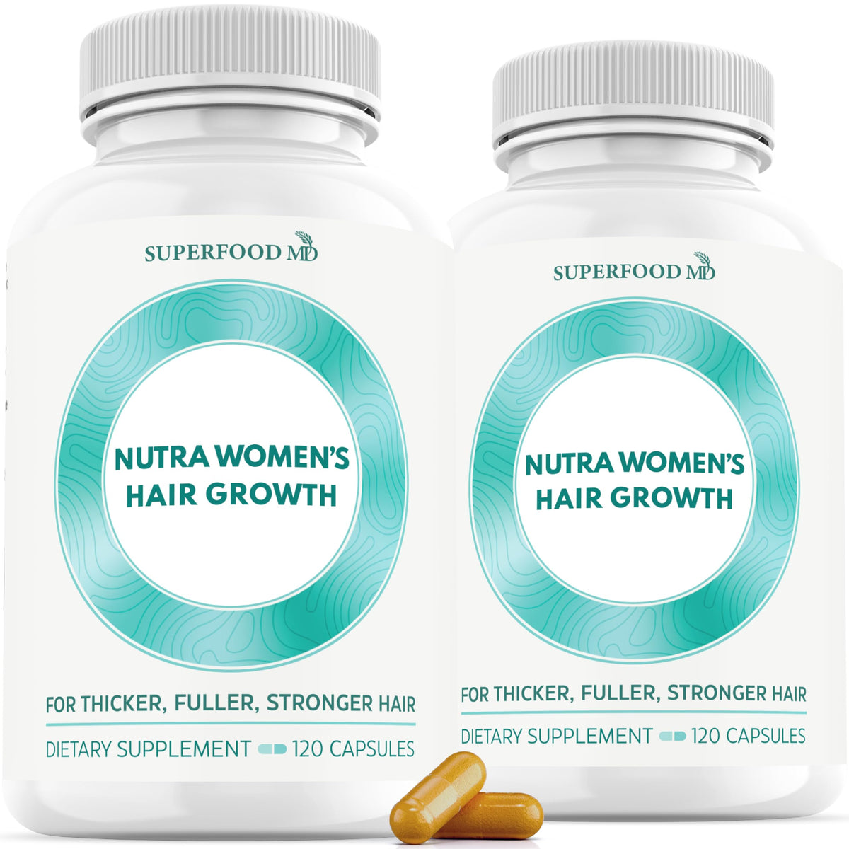 Superfood MD frente del envase mostrando la marca y beneficio para cabello
