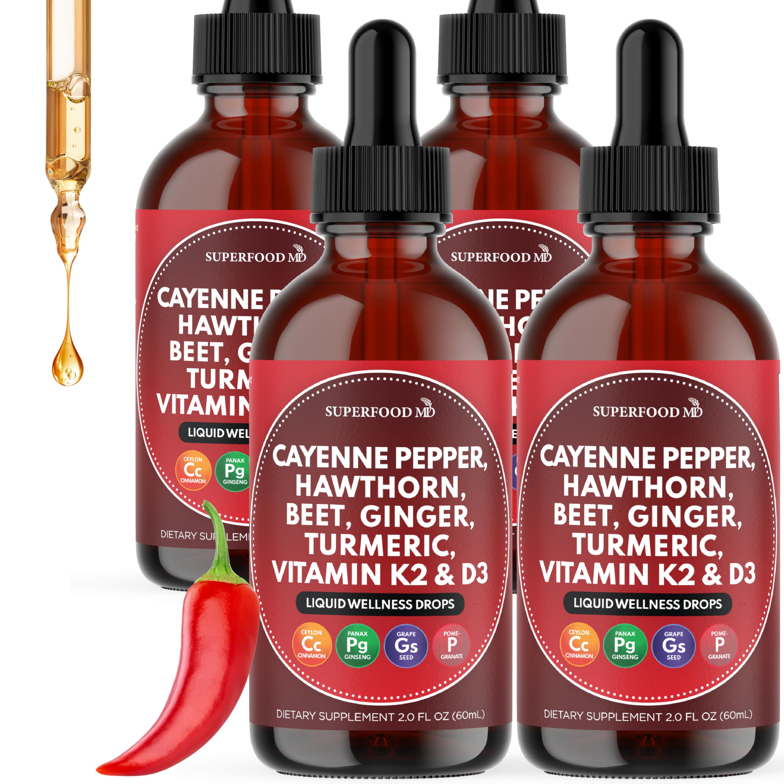 Superfood MD frente del envase mostrando la botella y beneficios diarios