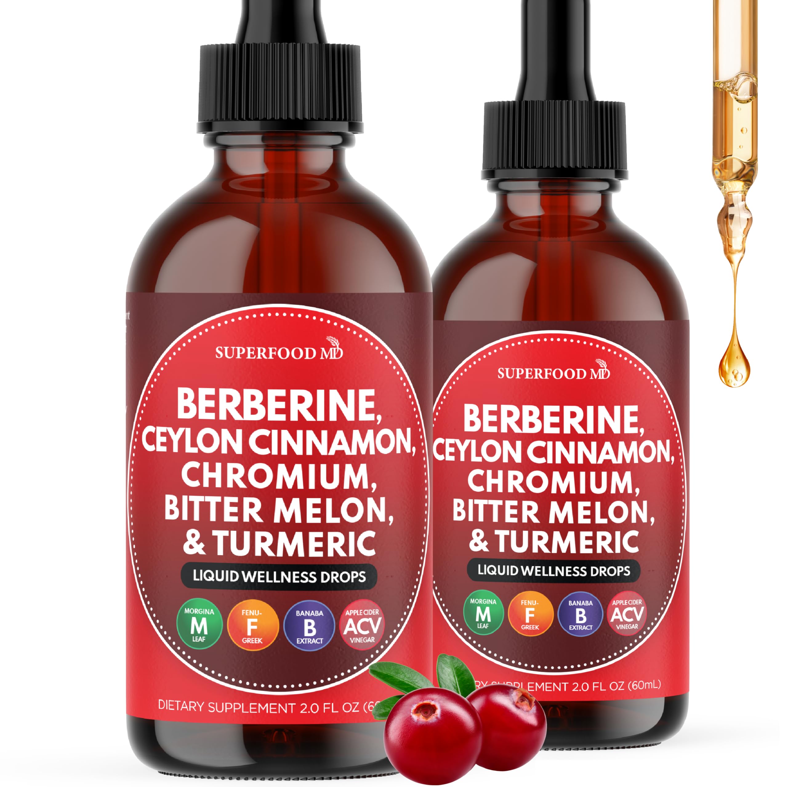 Superfood MD frente del envase muestra la botella y el gotero, claridad y conveniencia