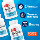 Superfood Science agaricus bio etiqueta con información de ingredientes y beneficios claros