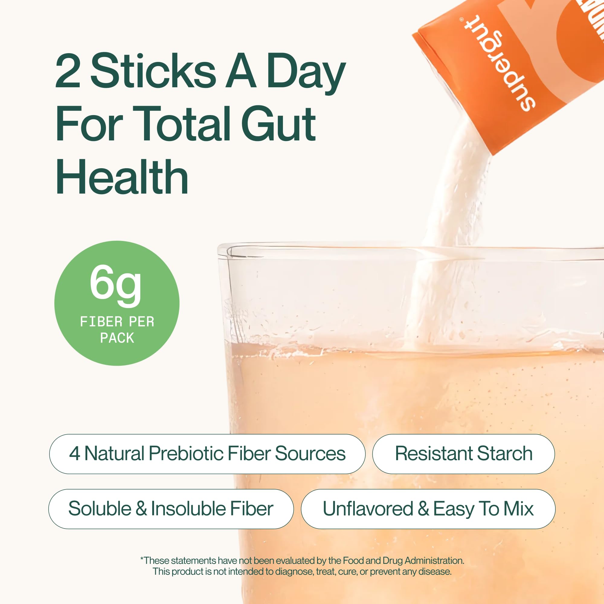 Supergut batido con sobre mezclado para añadir fibra sin cambiar sabor