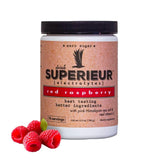 Superieur envase frontal mostrando sabor frambuesa y 70 porciones beneficio claridad