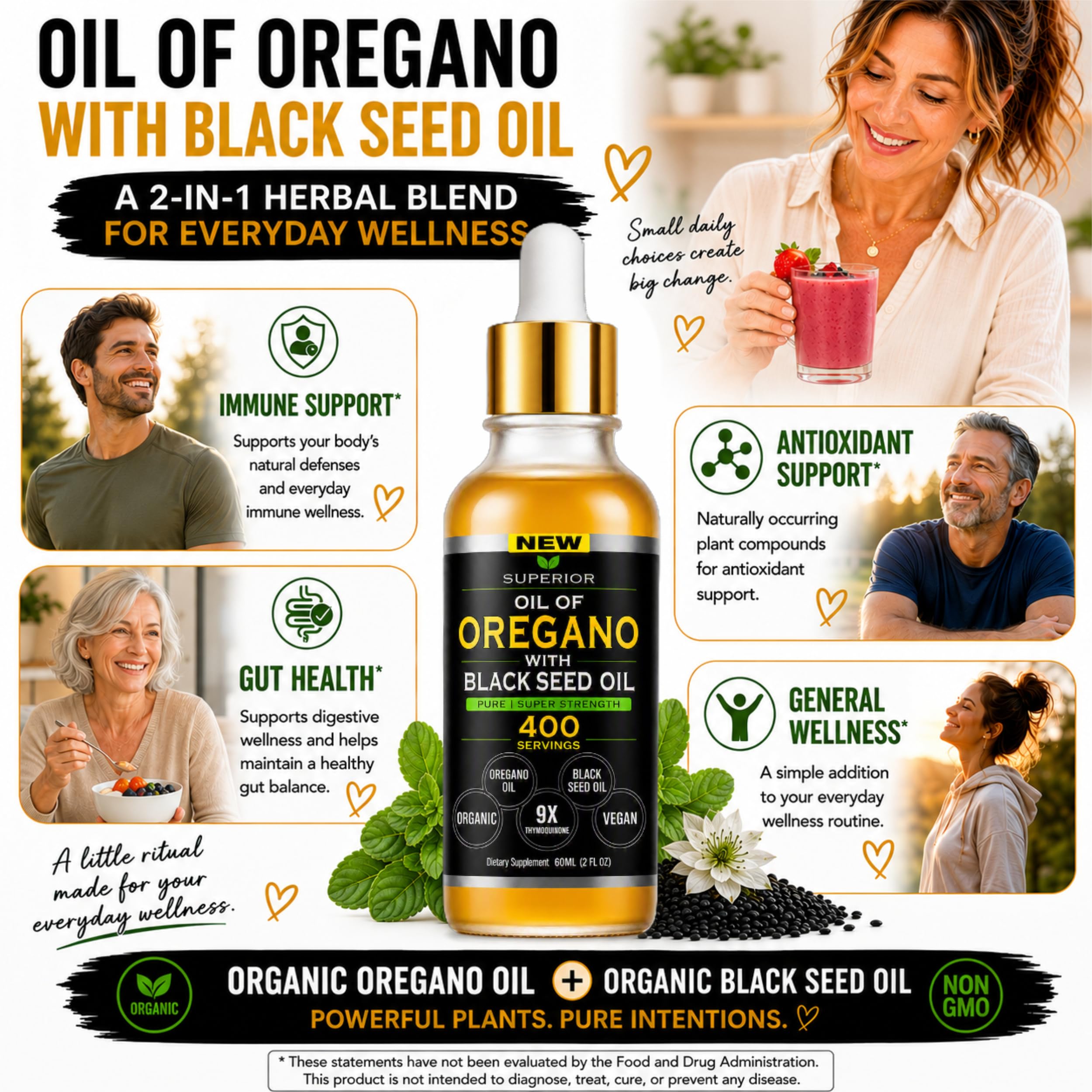 SUPERIOR FULVIC HUMIC X935 orégano mediterráneo y semillas negras, ingredientes tradicionales