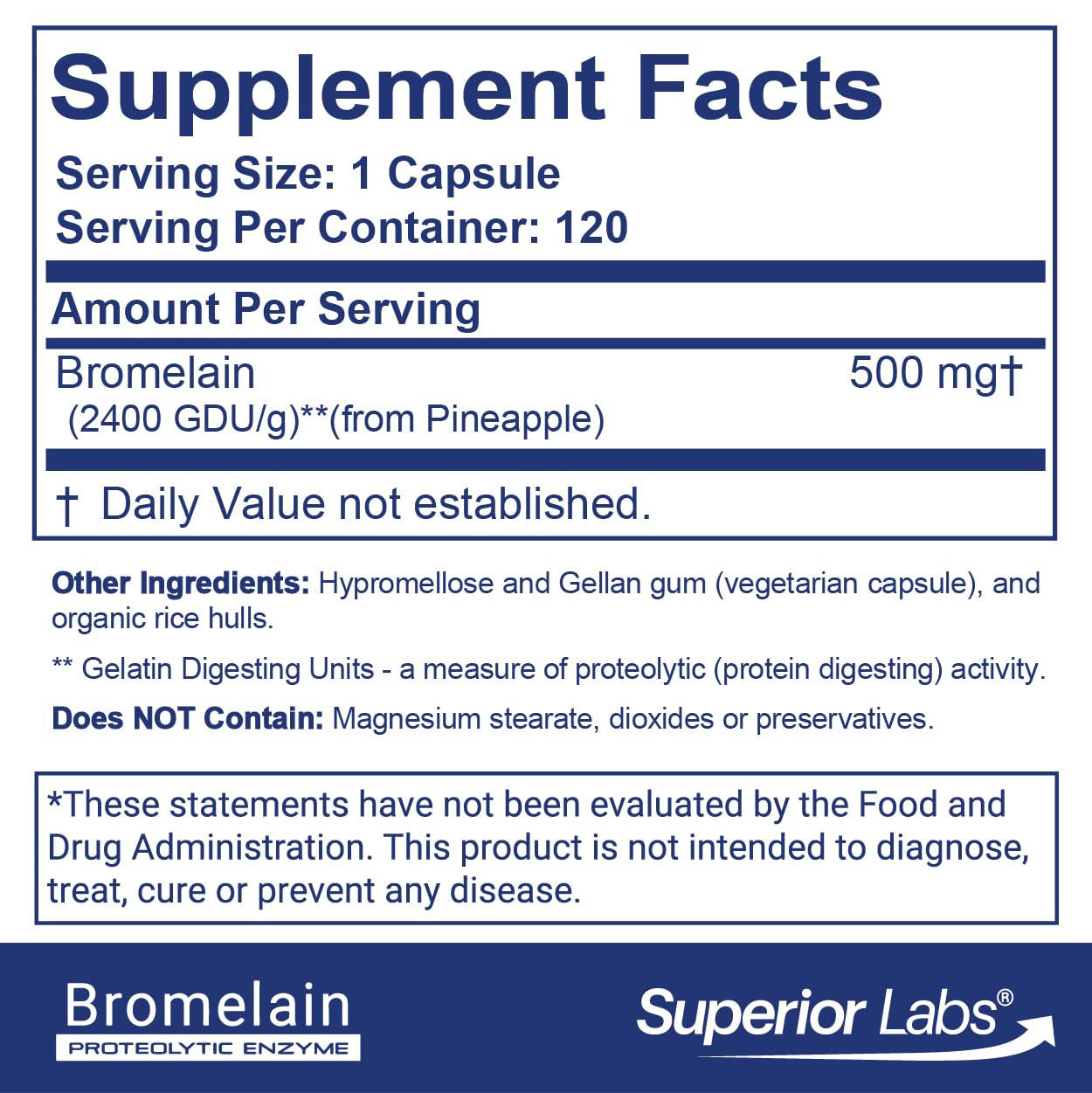 Superior Labs etiqueta lateral con datos de 500 mg y 2400 GDU por gramo