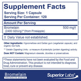 Superior Labs etiqueta lateral con datos de 500 mg y 2400 GDU por gramo