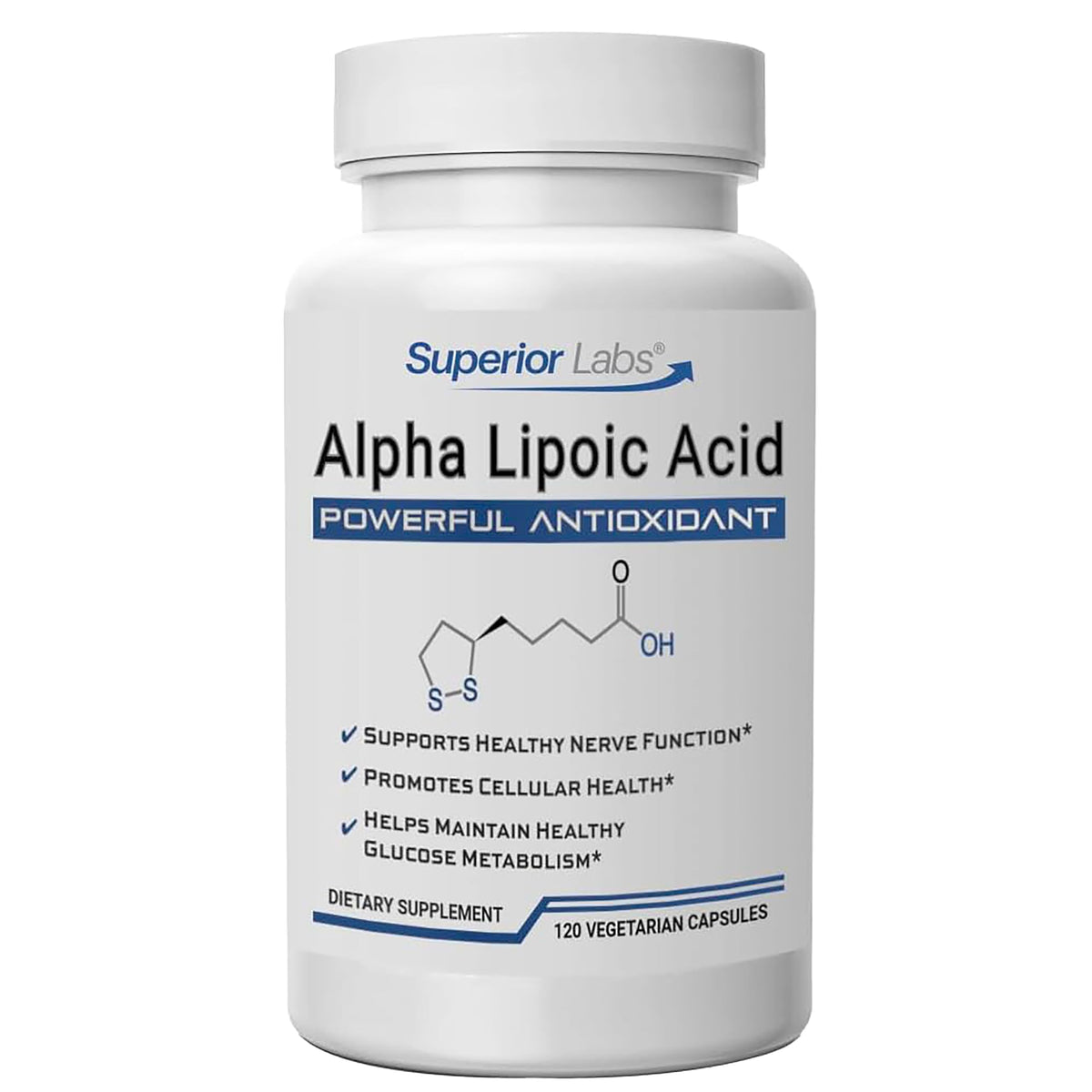 Superior Labs frasco frontal mostrando etiqueta y beneficio de pureza