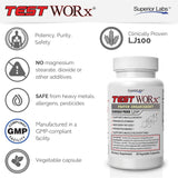 Etiqueta de Superior Labs Test Worx con lista de ingredientes y dosis claras