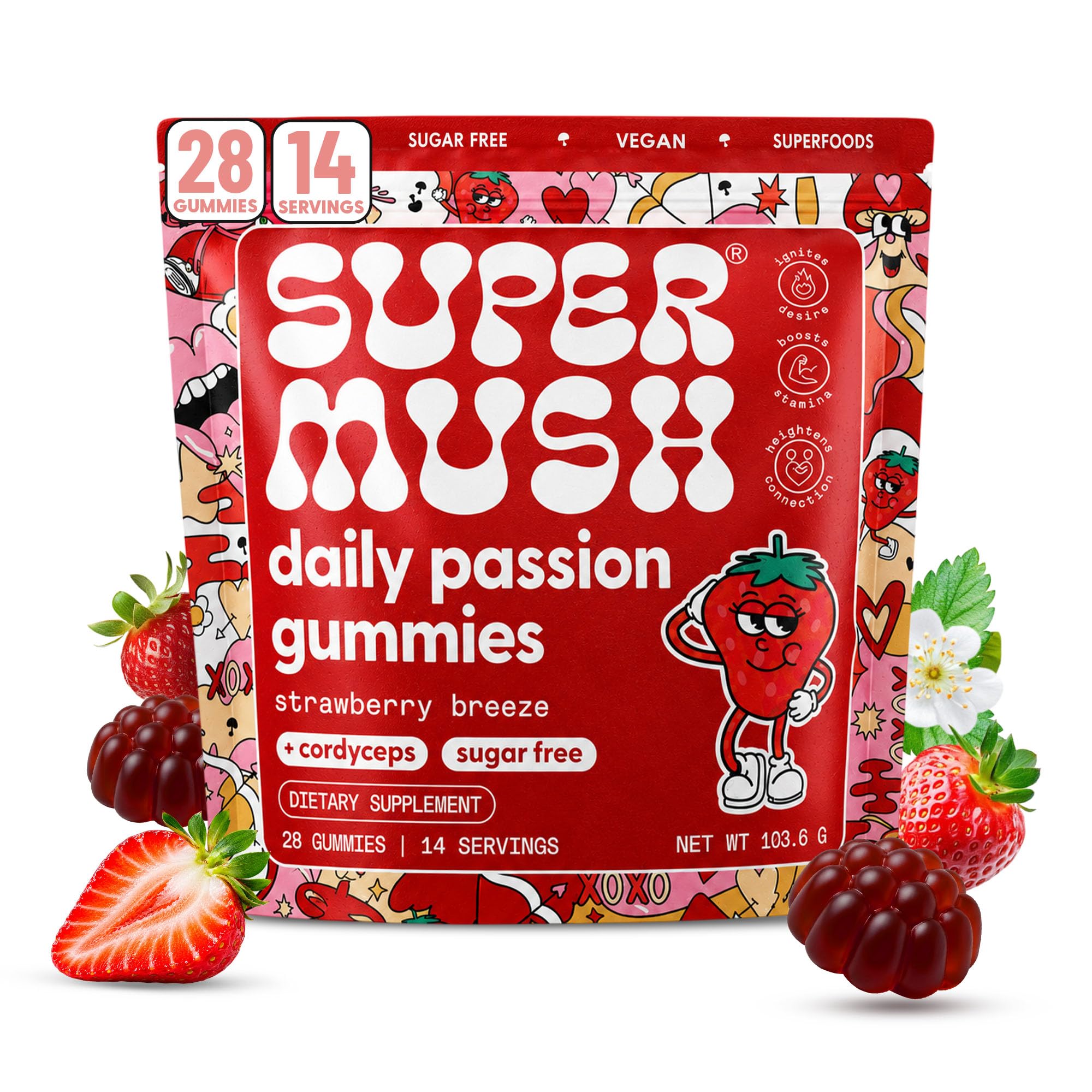 SuperMush gominolas frontal del envase mostrando presentación y beneficio práctico