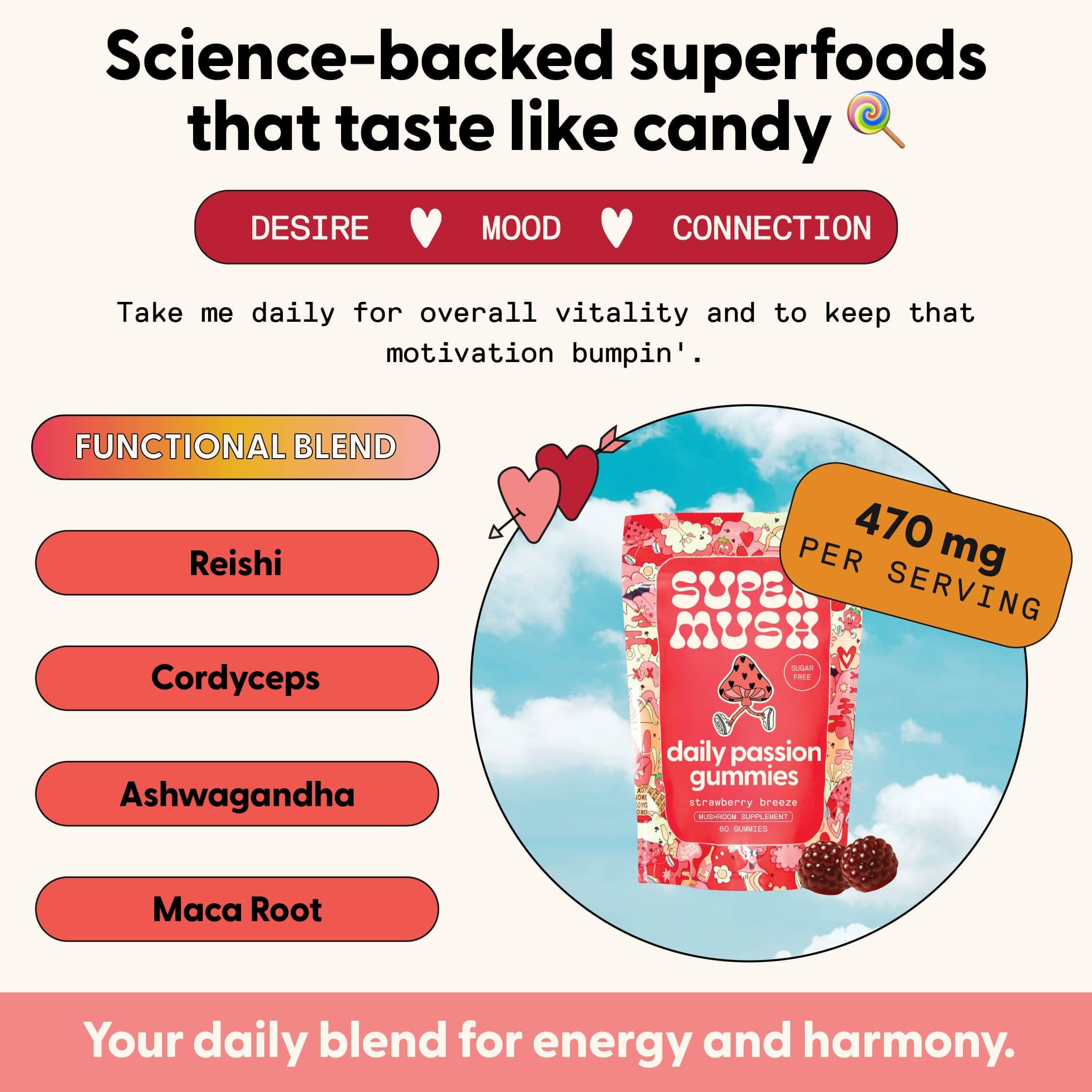 SuperMush gomita detalle textura atractivo para consumo diario