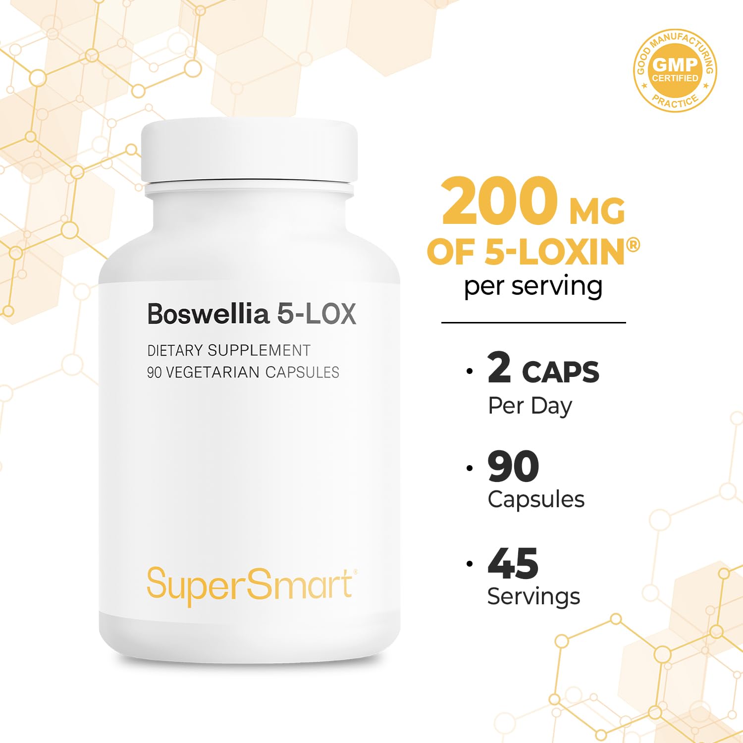 Etiqueta Supersmart 5‑Loxin con lista de ingredientes y dosis clara