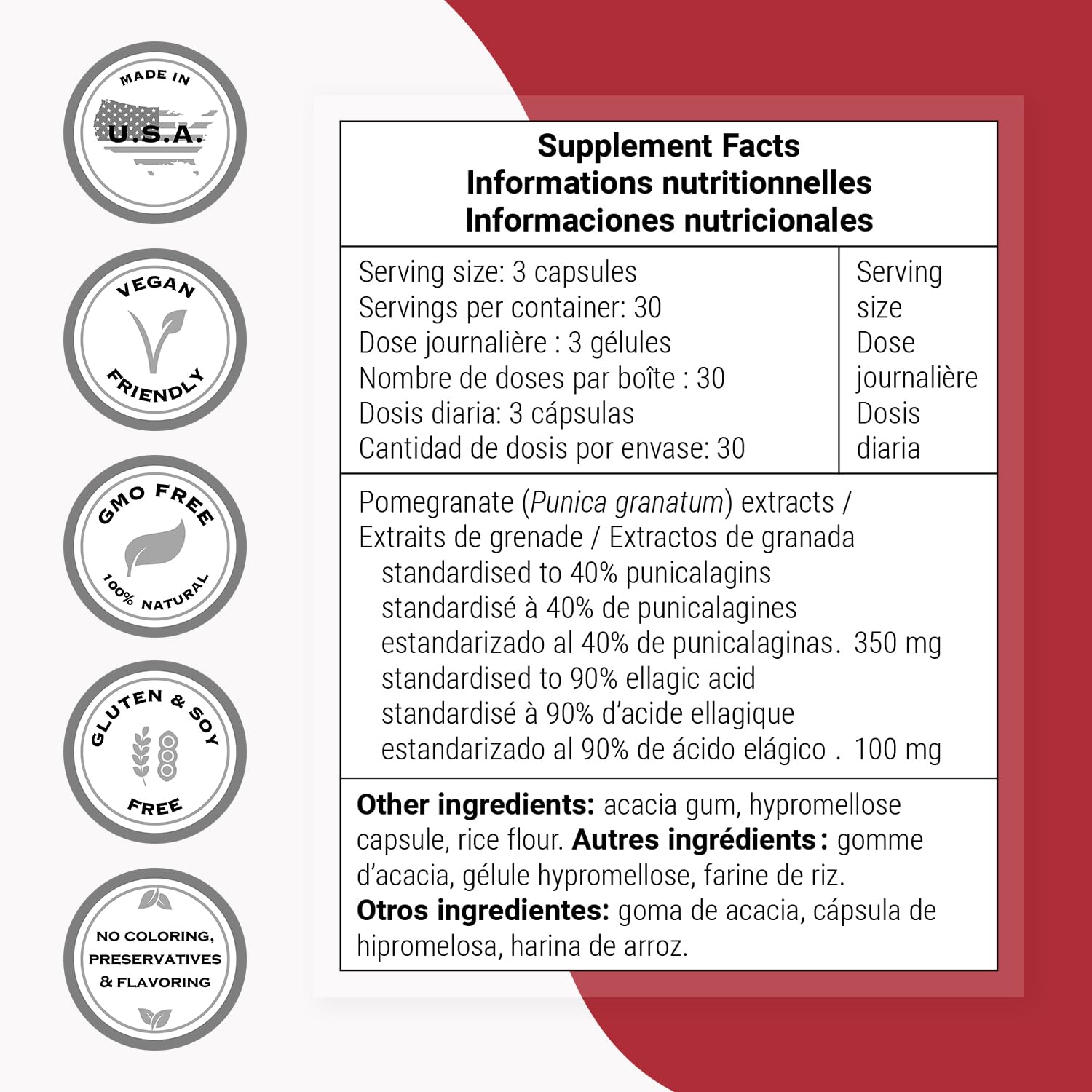 Supersmart etiqueta nutricional y porcentajes de ácido elágico y punicalaginas