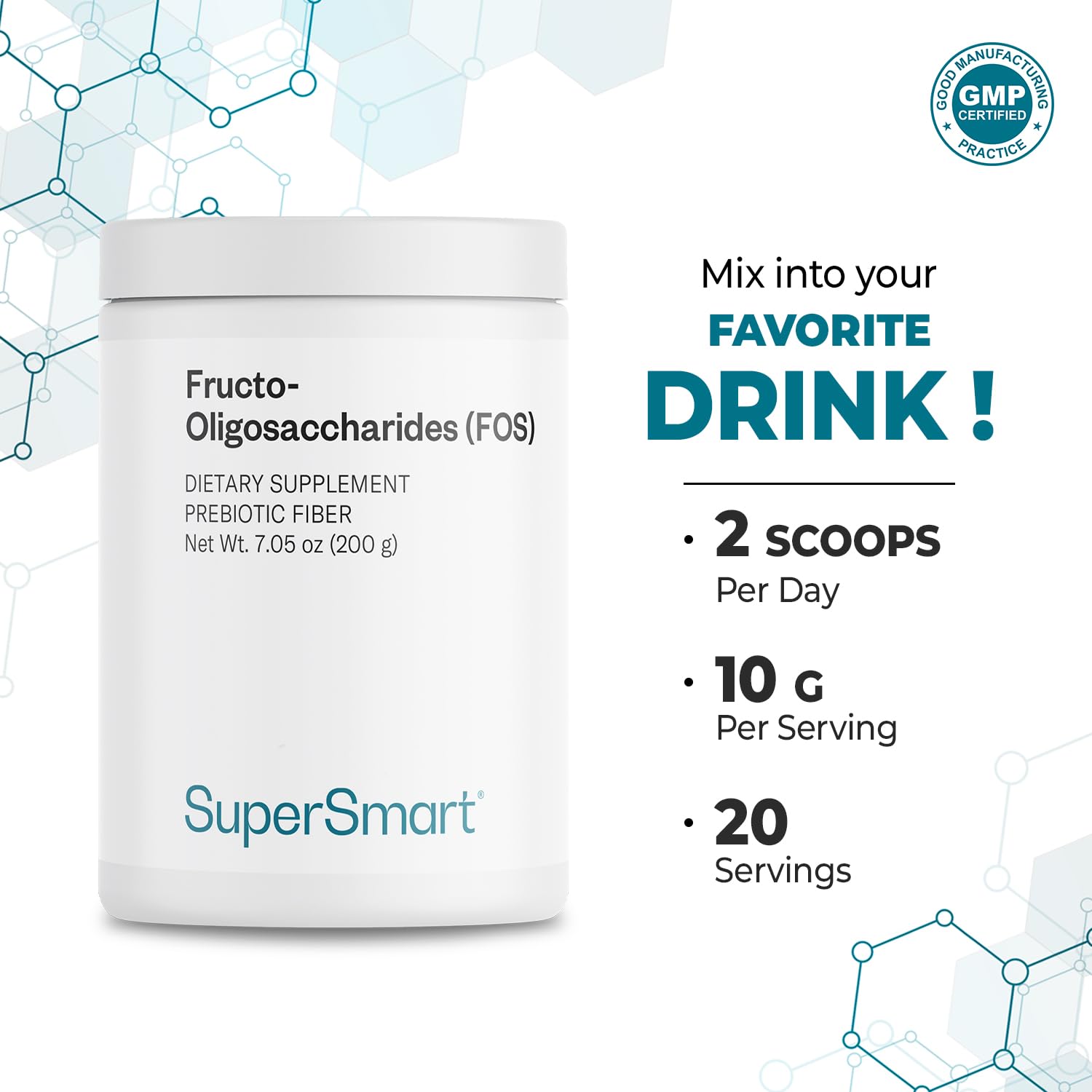 Supersmart etiqueta con información nutricional y uso recomendado