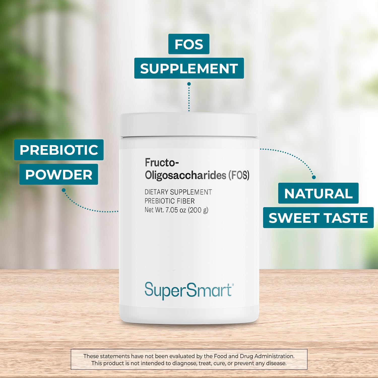 Supersmart primer plano de textura de polvo FOS, fácil disolución
