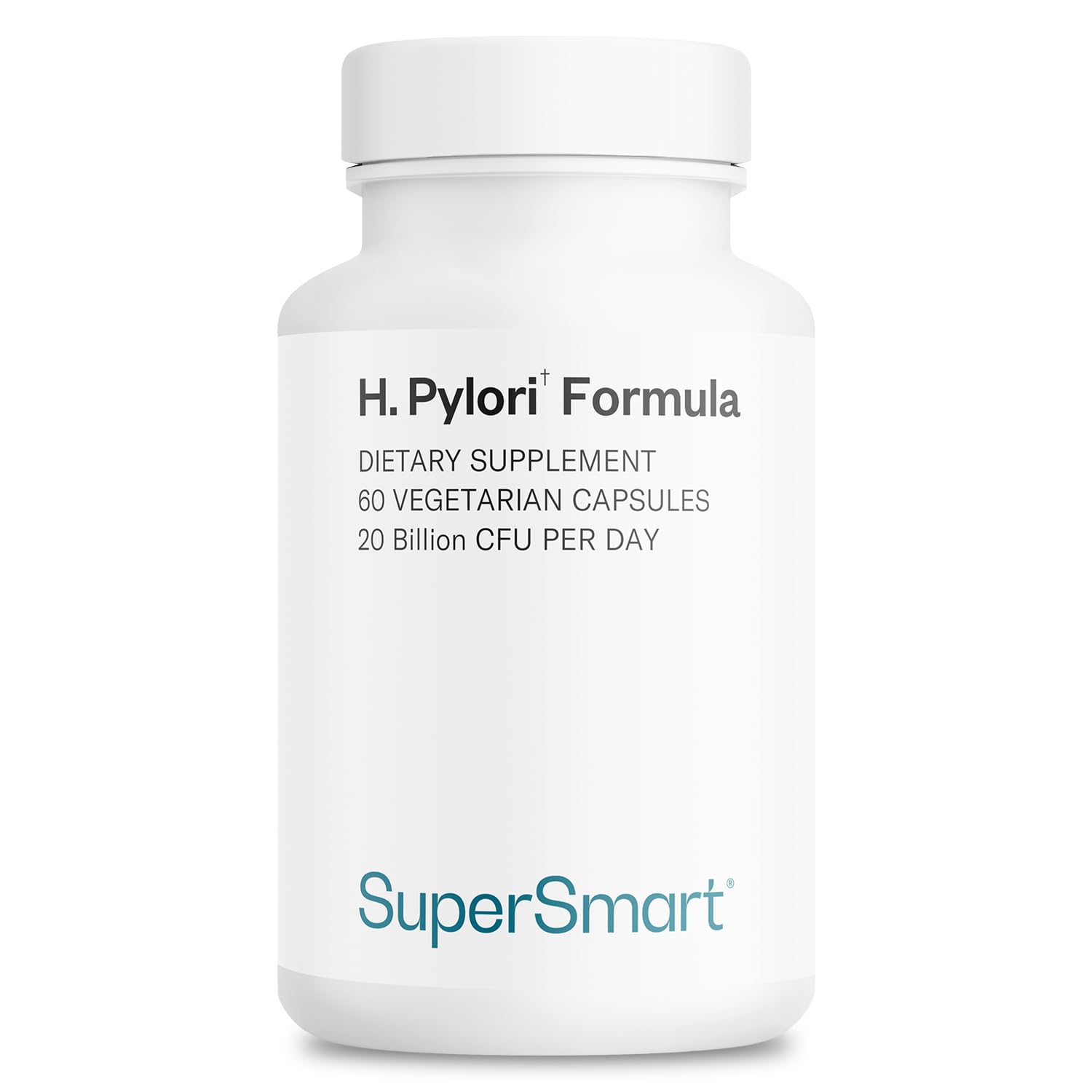 Supersmart bote frontal del H. Pylori Formula mostrando diseño y tamaño, información clara