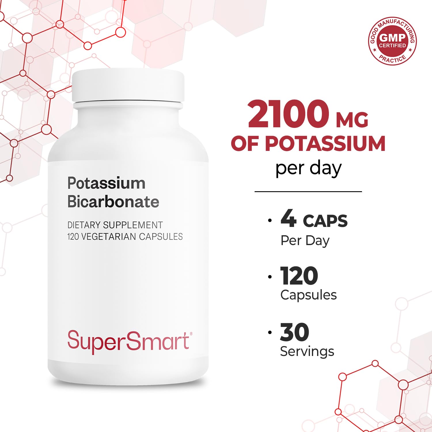 Supersmart detalle de la etiqueta con información de potasio y beneficios claros