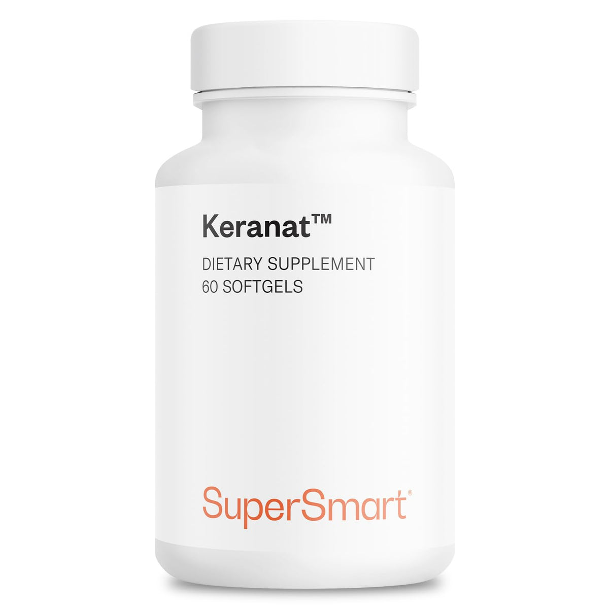 Supersmart Keranat frente del envase mostrando el diseño y cantidad de softgels, claridad visual