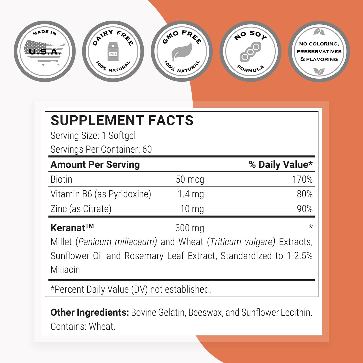 Supersmart Keranat gotas de aceite y semillas que ilustran contenido vegetal y nutrición