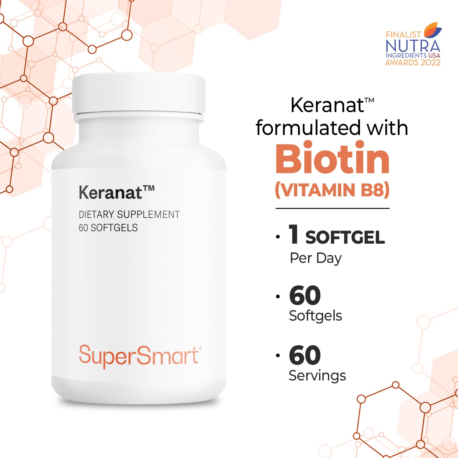 Supersmart Keranat softgel en la mano para mostrar la toma diaria y conveniencia