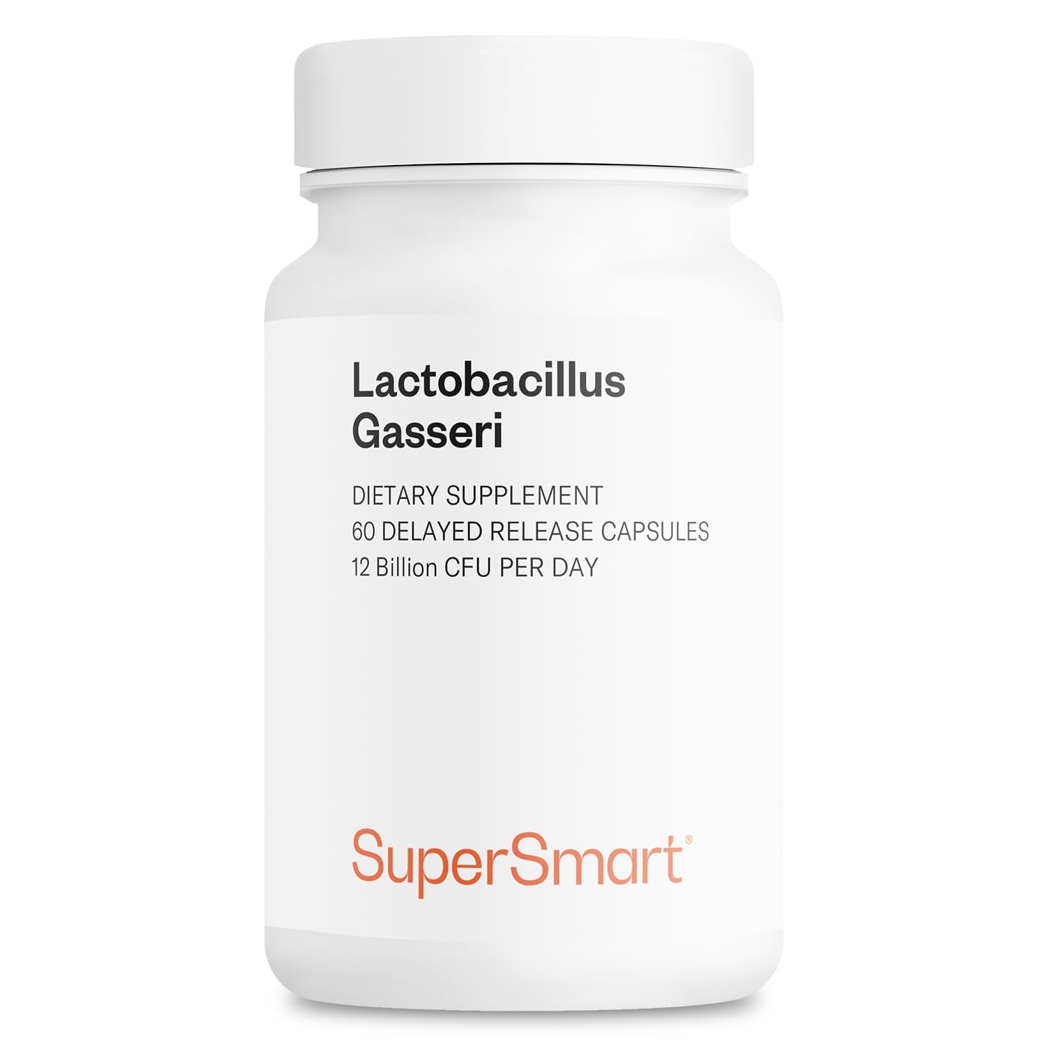 Supersmart frasco frontal mostrando Lactobacillus gasseri y beneficios claros