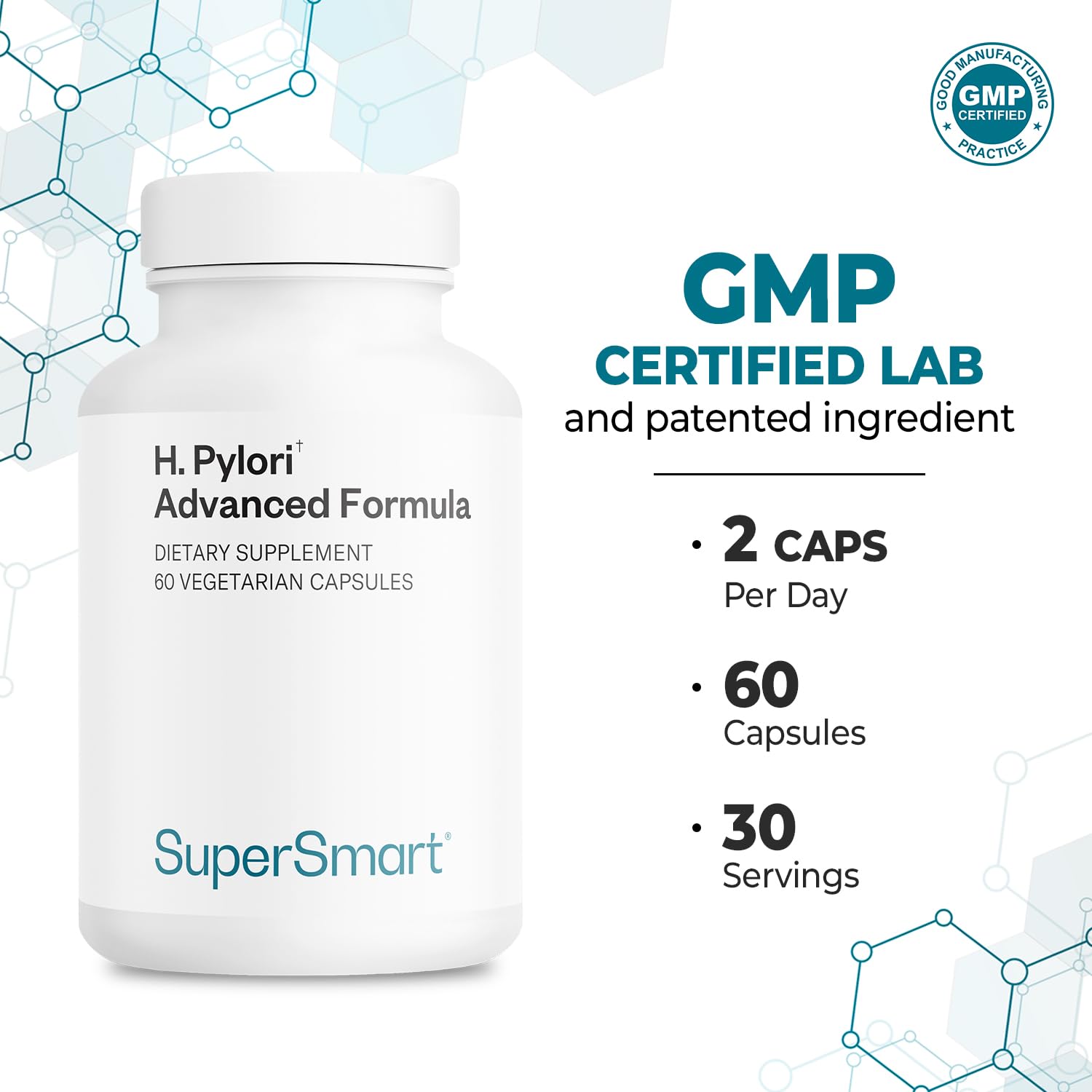 Supersmart etiqueta con lista de ingredientes y certificados visibles