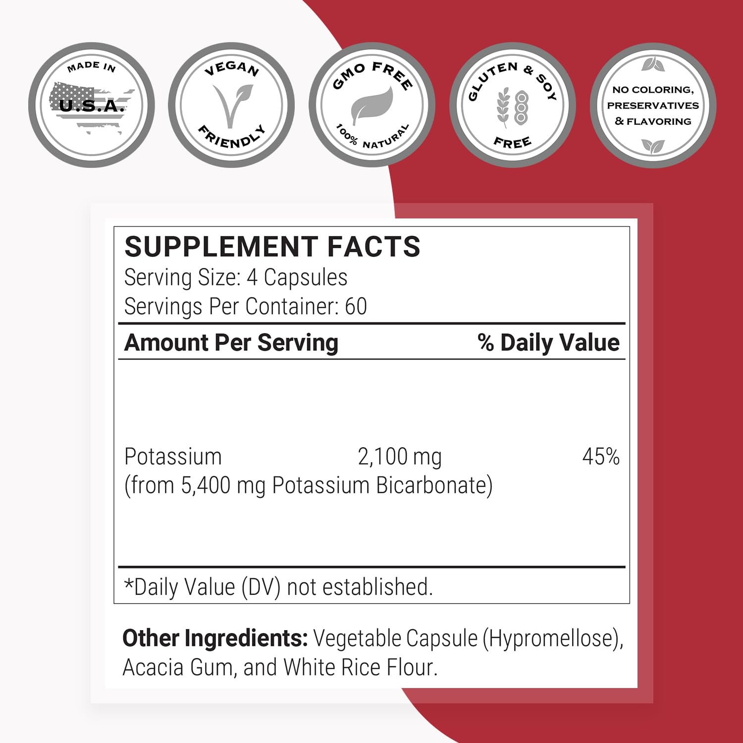 Etiqueta de Supersmart Potassium Bicarbonate con ingredientes y dosis