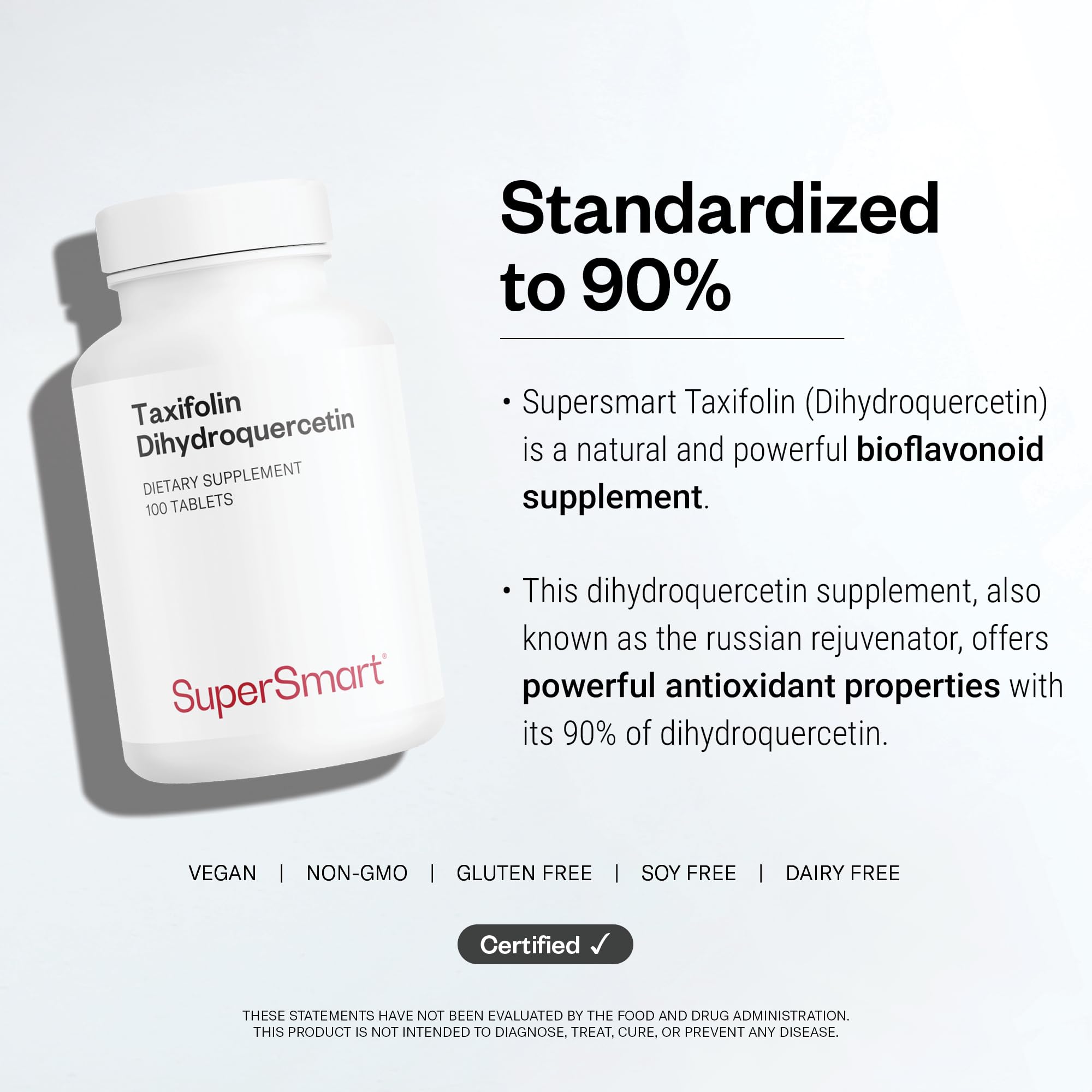 Supersmart etiqueta con lista de ingredientes y estandarización 90% DHQ