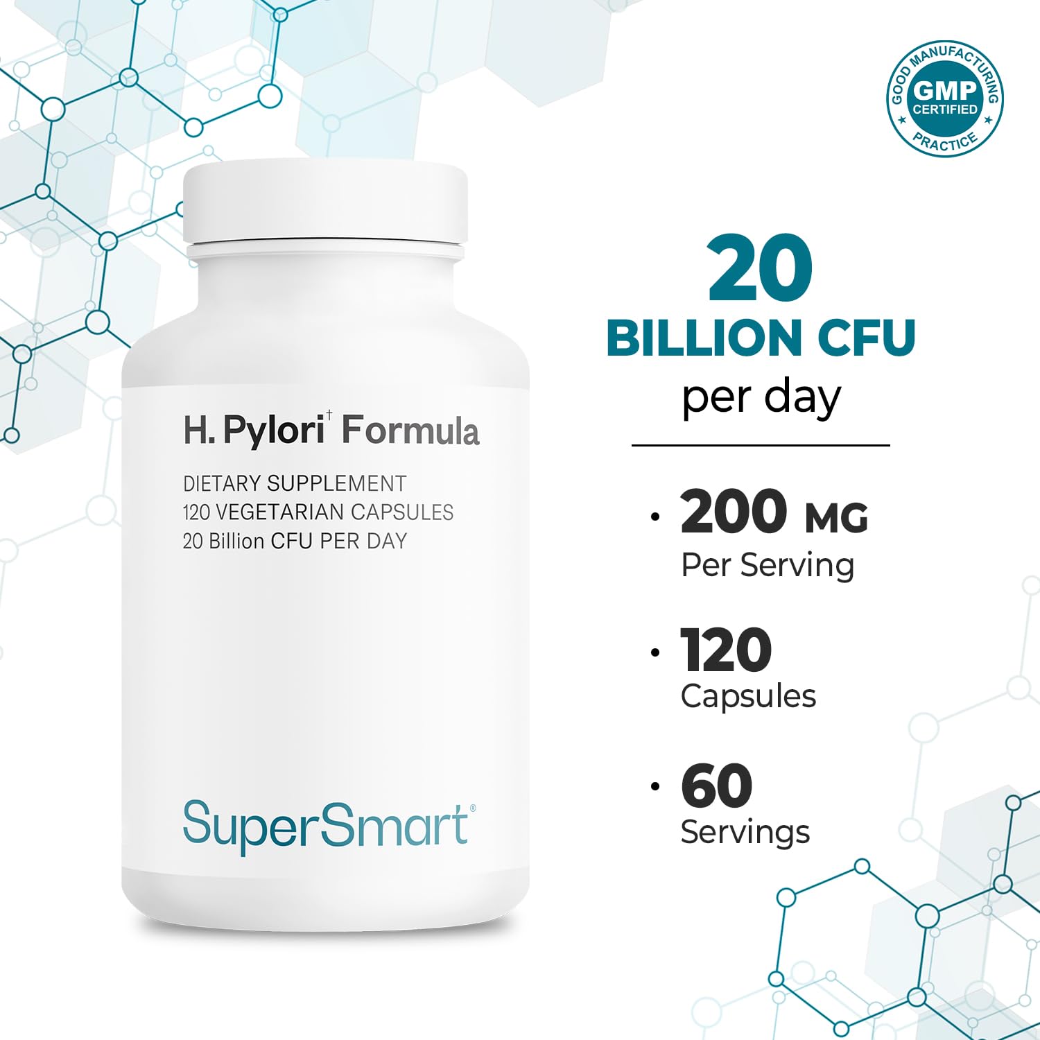 Supersmart cápsula en mano para comparar tamaño y dosis diaria