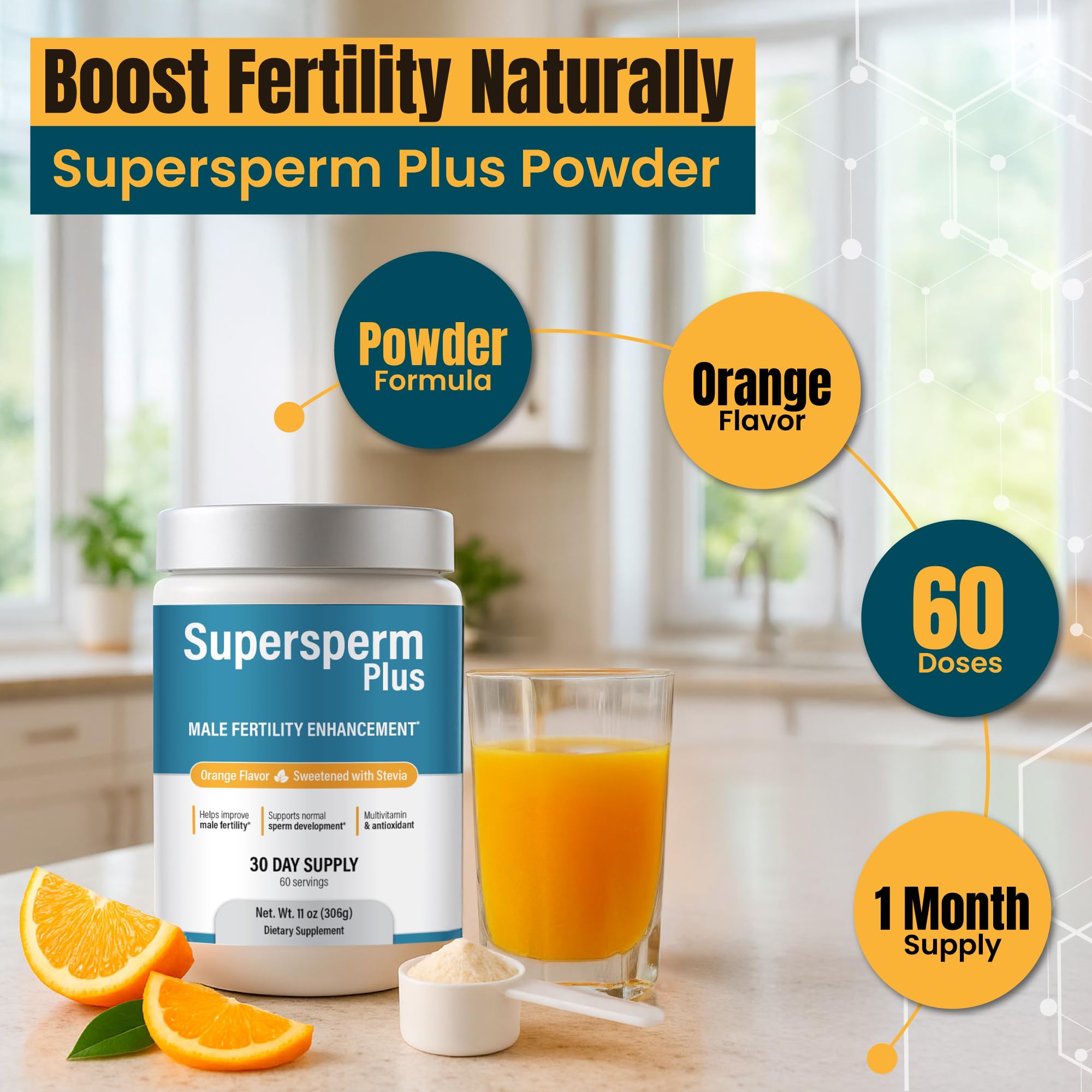 Supersperm Plus polvo textura en cuchara para mezcla rápida y cómoda