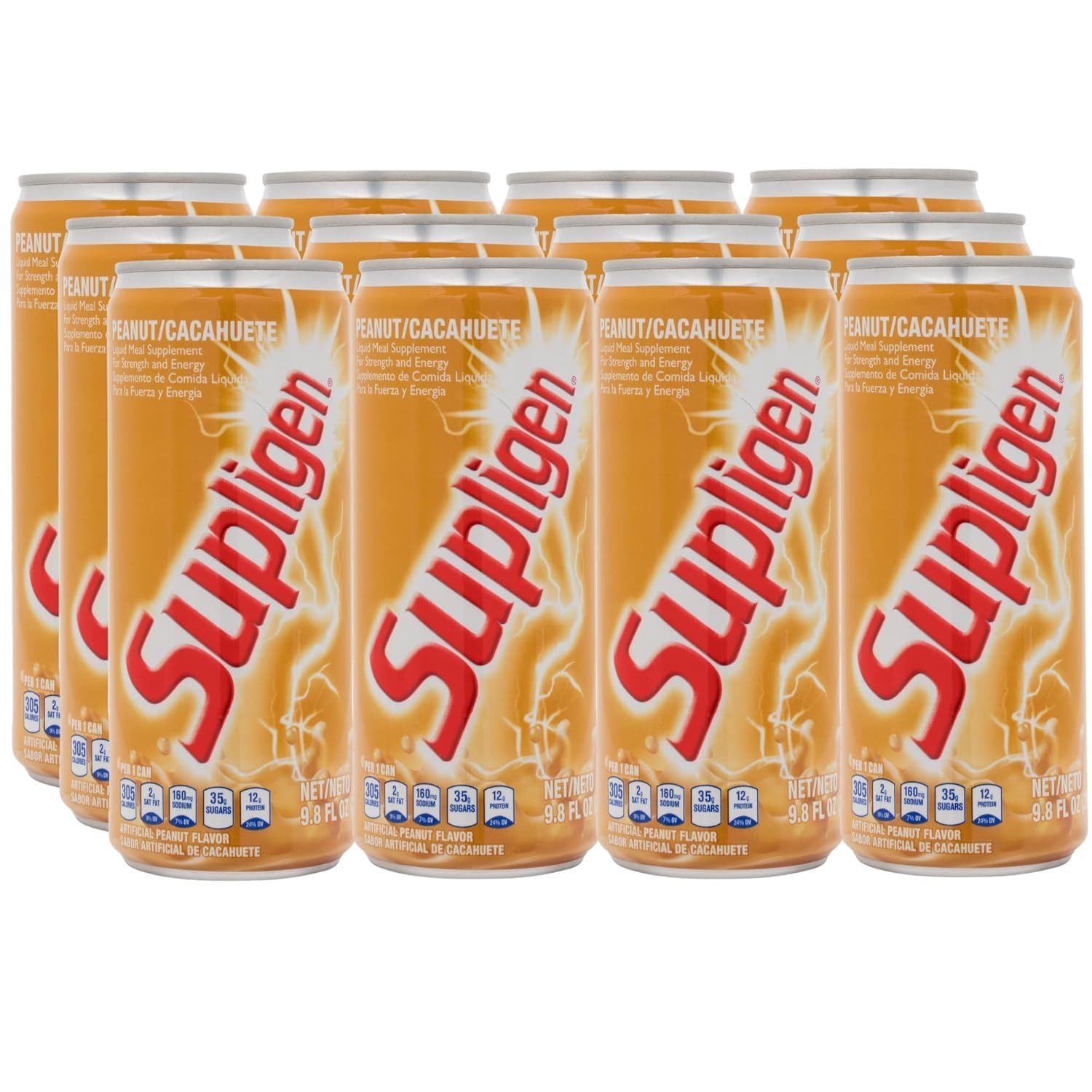 Supligen botella frontal con etiqueta clara y sabor cacahuate beneficios energéticos