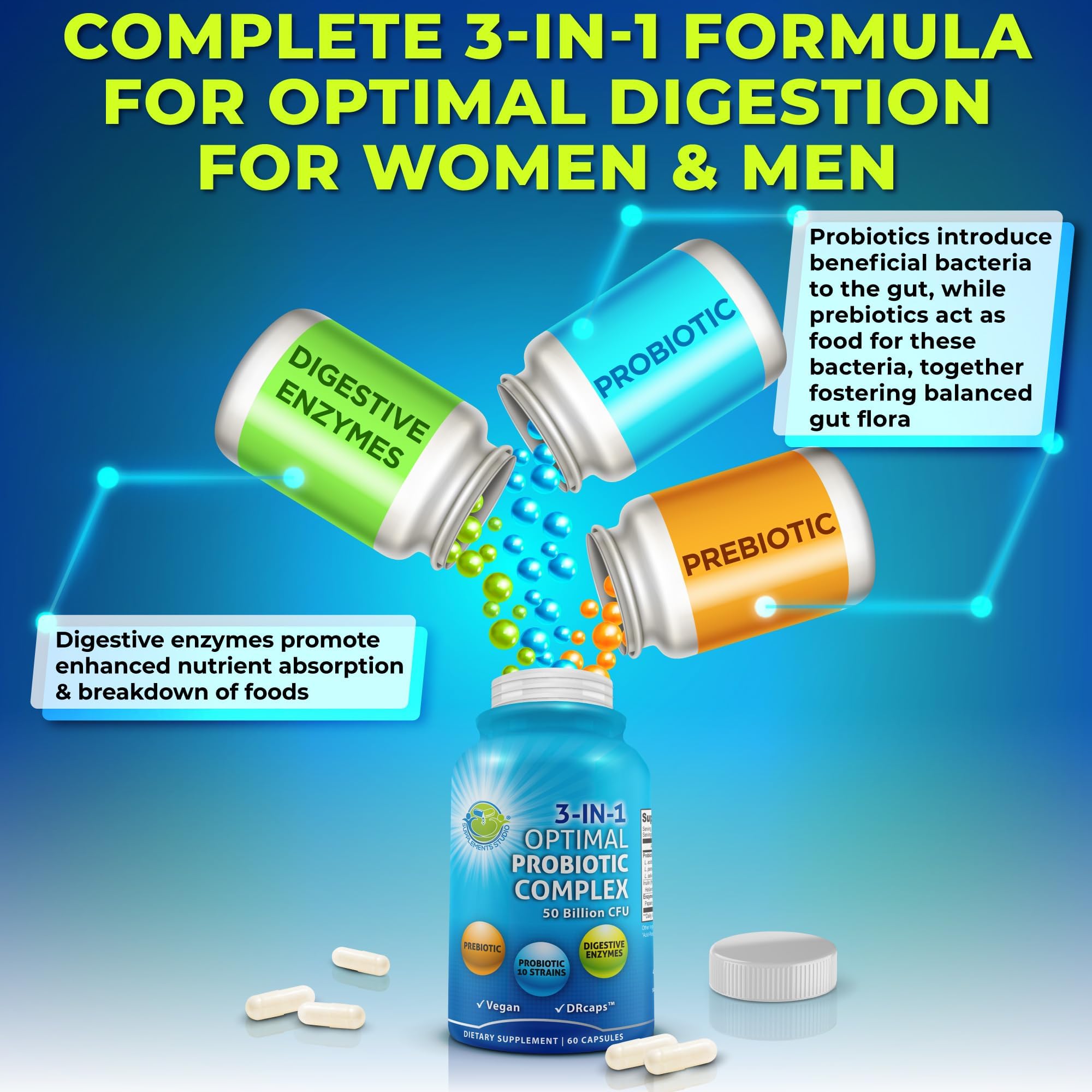 SUPPLEMENTS STUDIO primer plano de cápsula que muestra textura vegana protectora