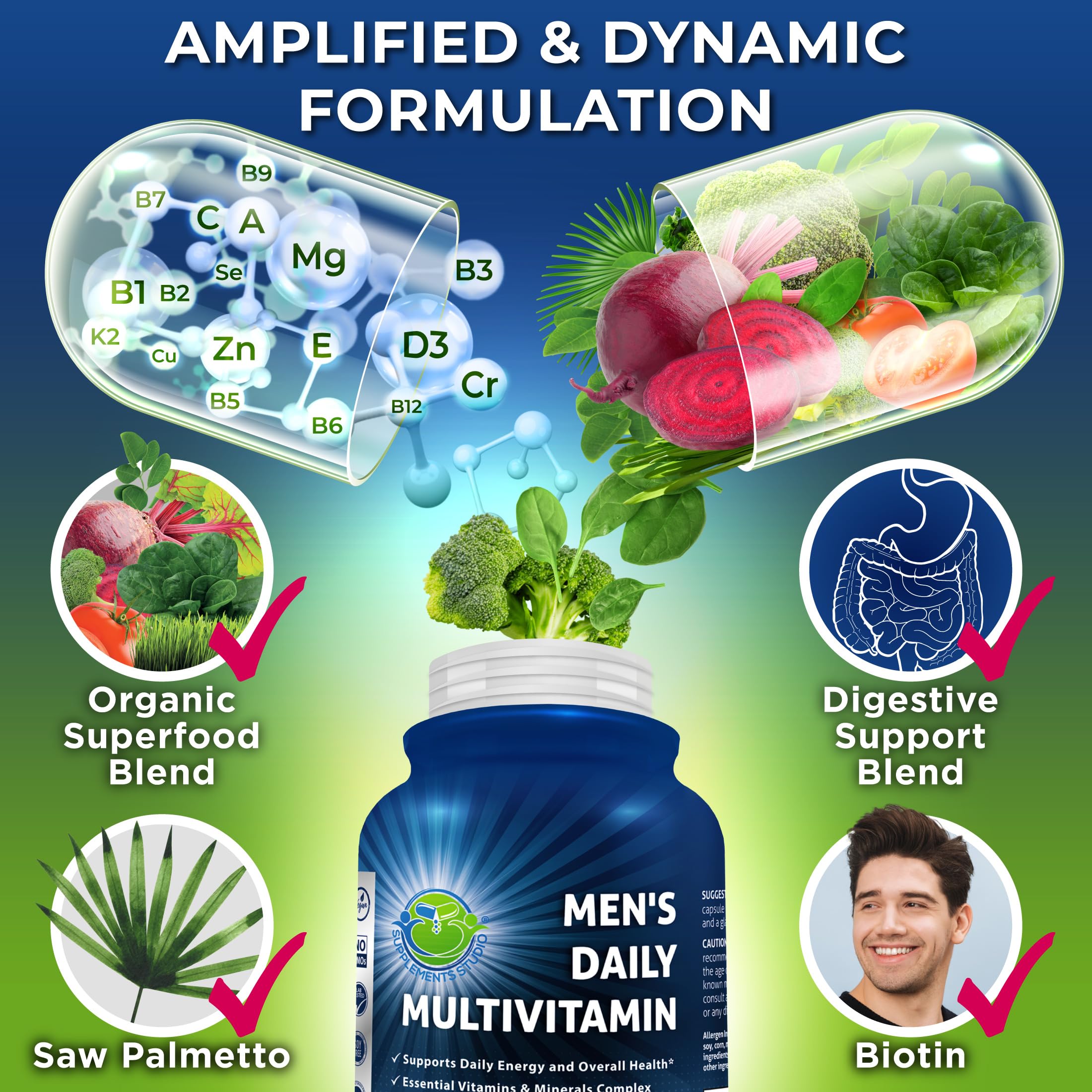 SUPPLEMENTS STUDIO cápsula en mano para entender tamaño y facilidad de tragar