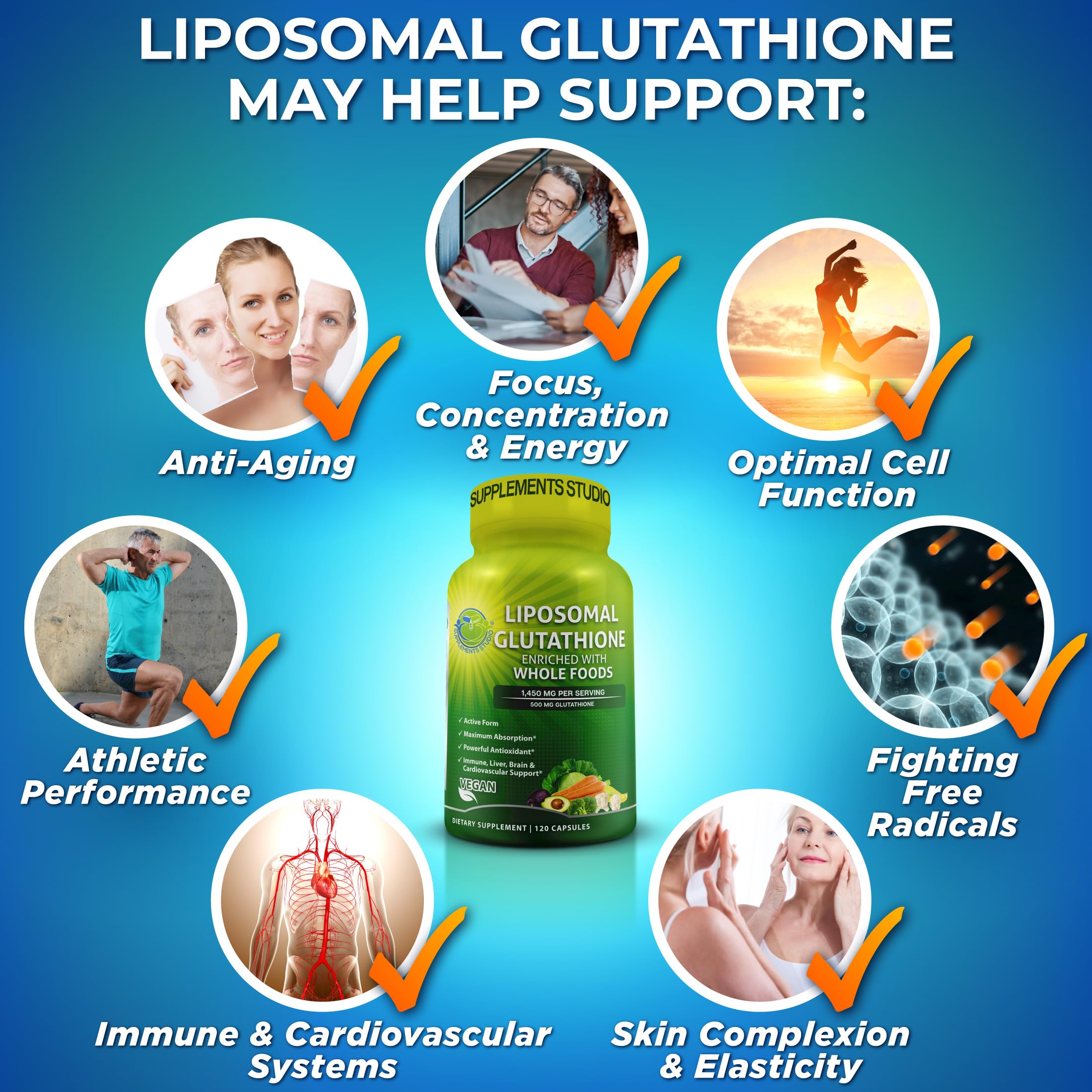 SUPPLEMENTS STUDIO producto en cocina junto a alimentos frescos para contexto de bienestar