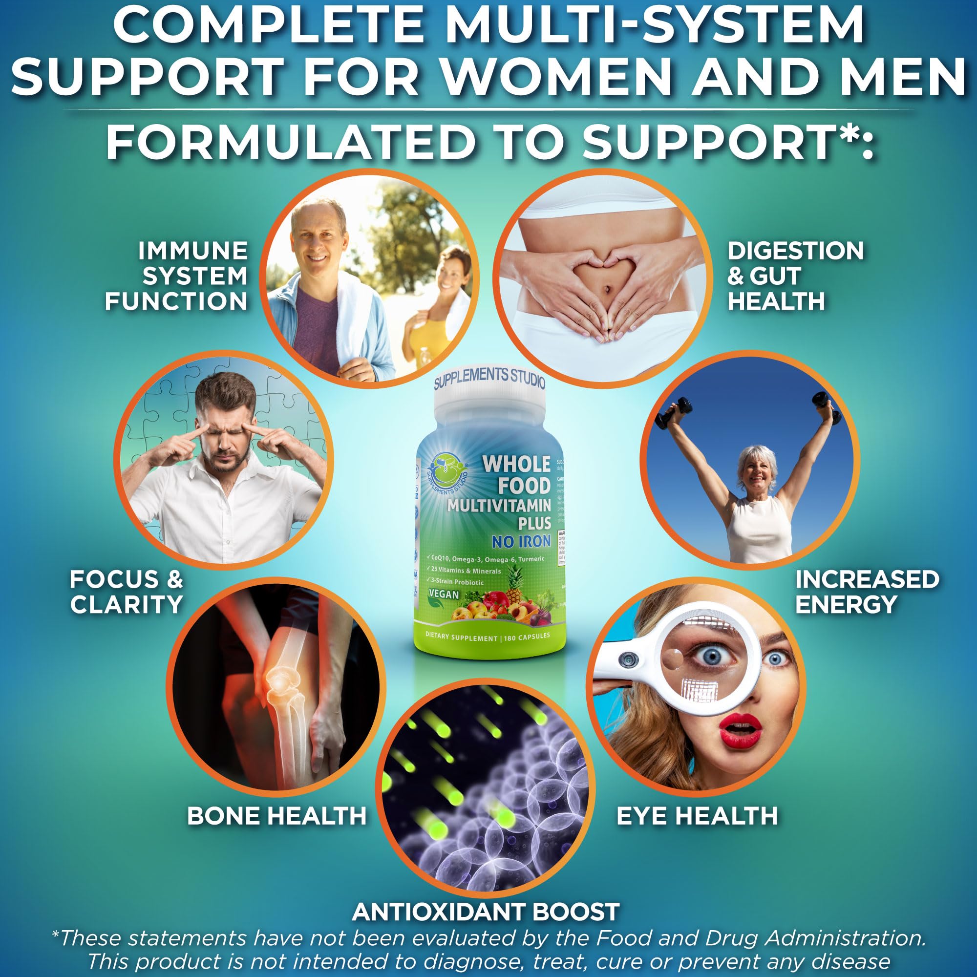 SUPPLEMENTS STUDIO etiqueta con lista de ingredientes y ventajas