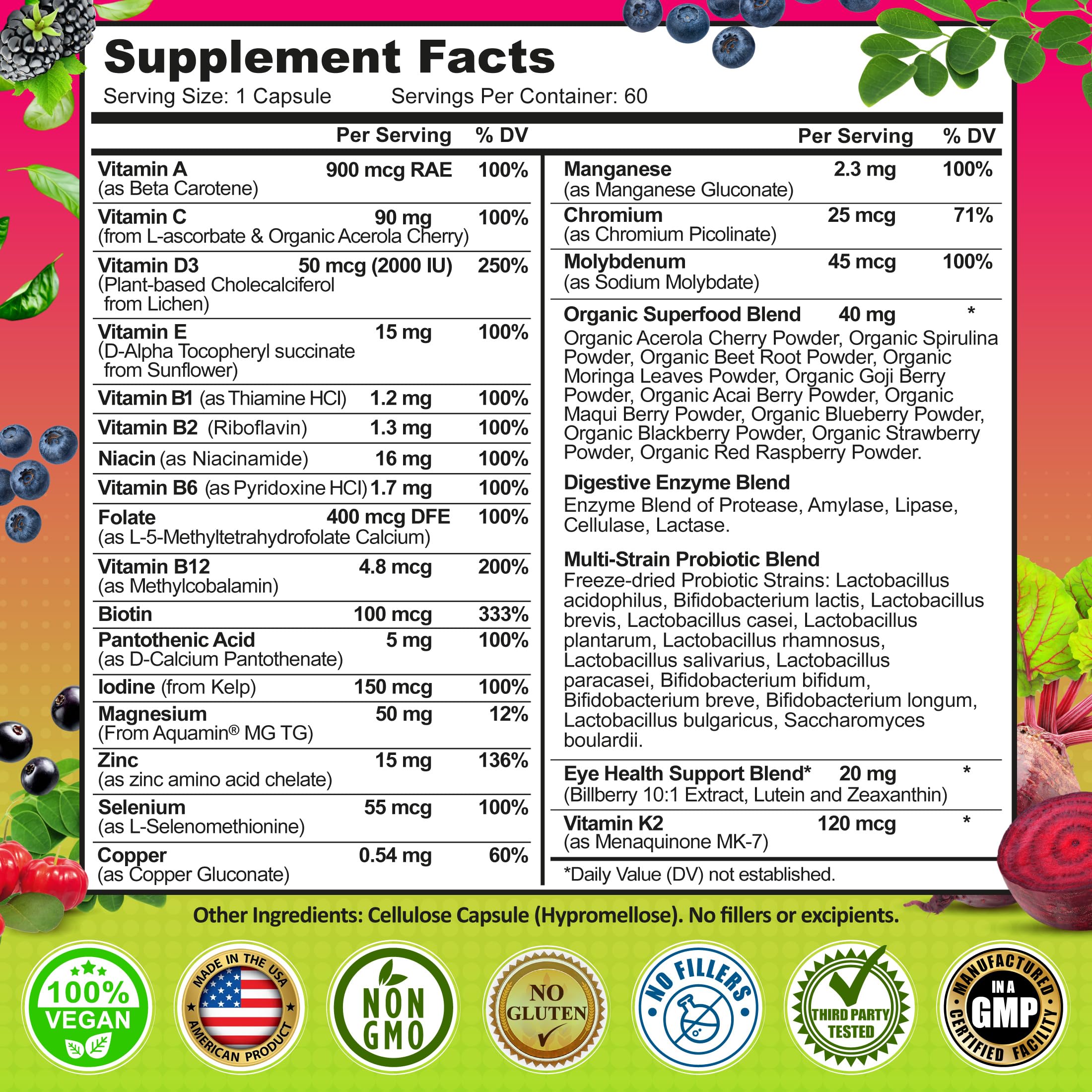 SUPPLEMENTS STUDIO etiqueta con lista de ingredientes y pureza