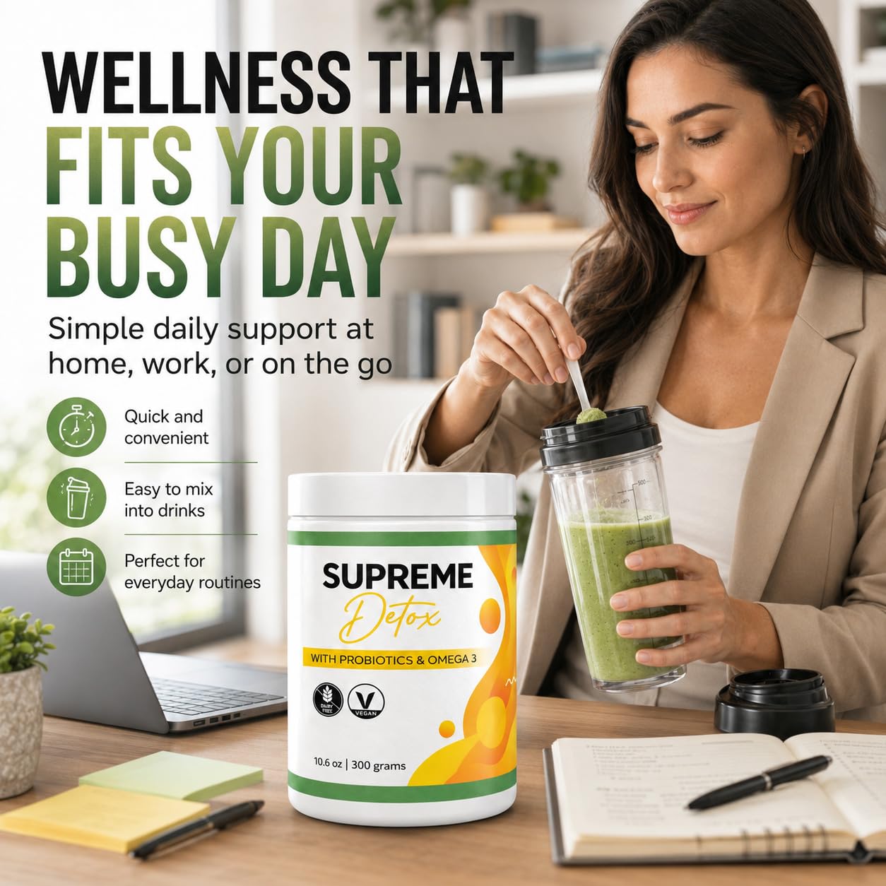 Supreme Detox comparación de tamaño en mano, portable para viajes