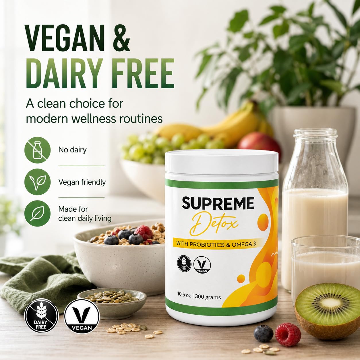 Supreme Detox etiqueta con ingredientes clave, información clara