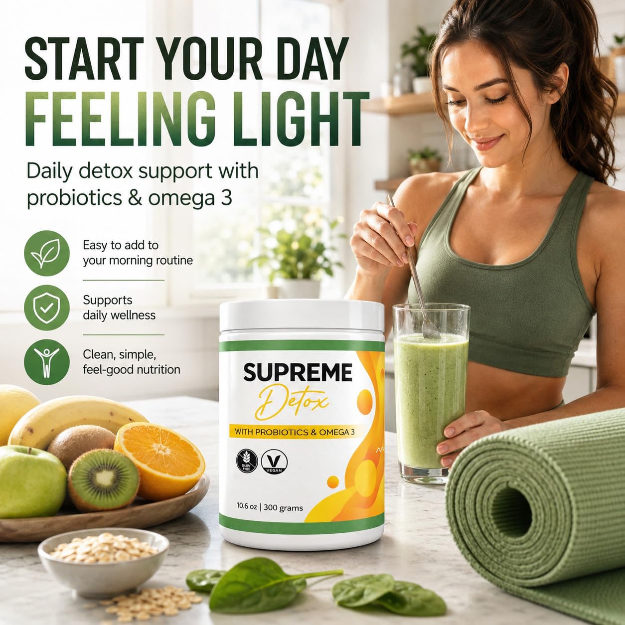 Supreme Detox textura del polvo en primer plano, mezcla fácil y fina
