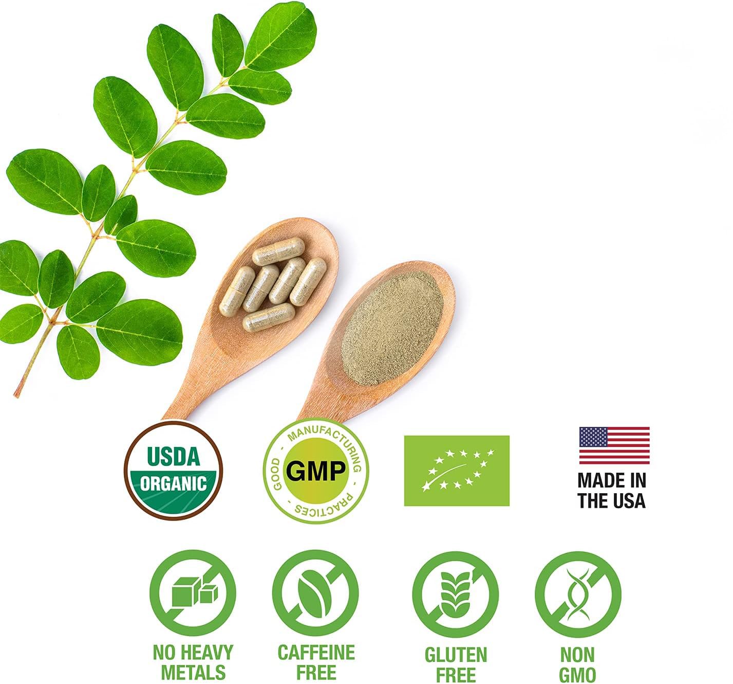 SUPREME HERBALS etiqueta con certificaciones orgánicas y sellos de calidad visibles