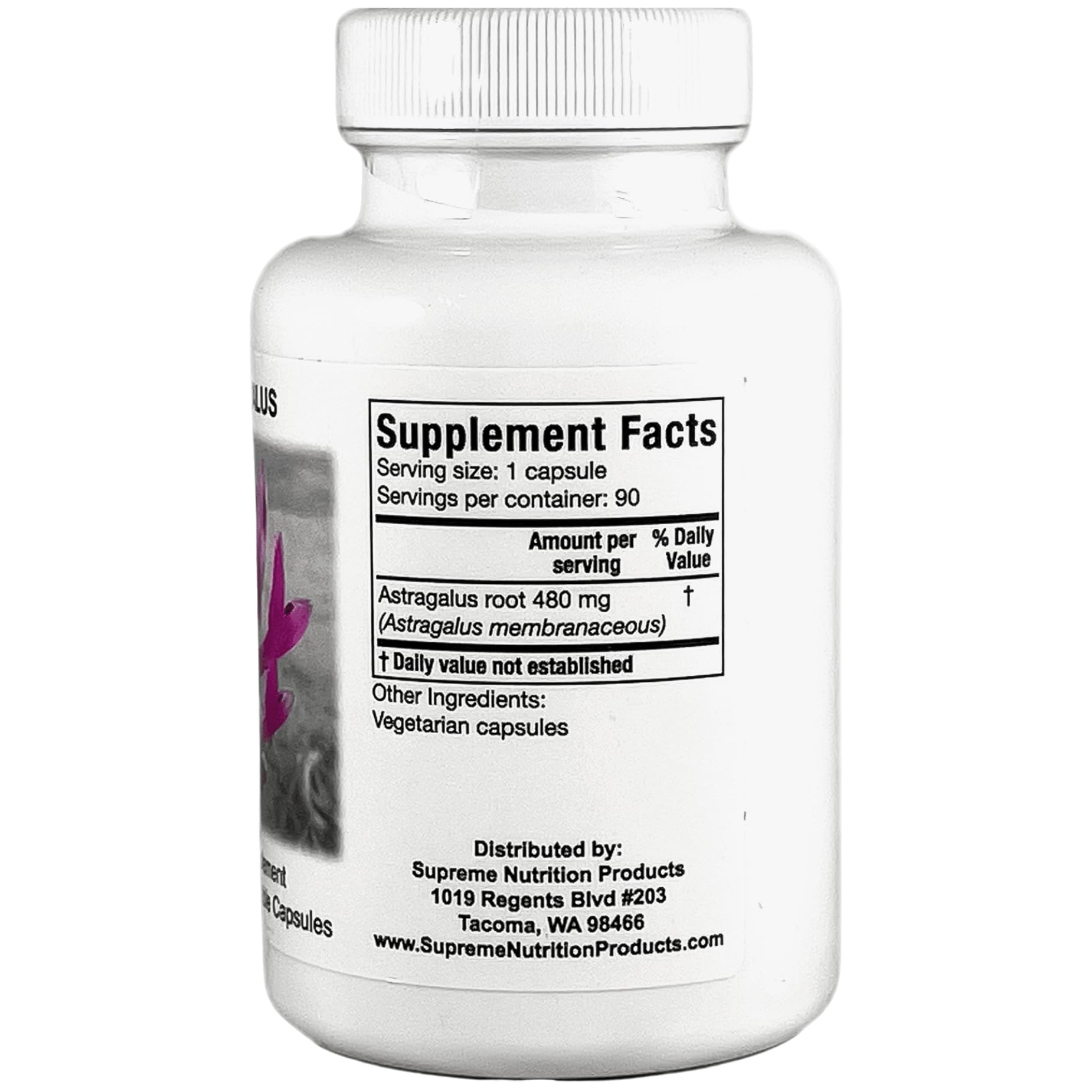 Supreme Nutrition Astragalus Supreme cápsulas vegetales en primer plano, fácil de tragar y apto vegano